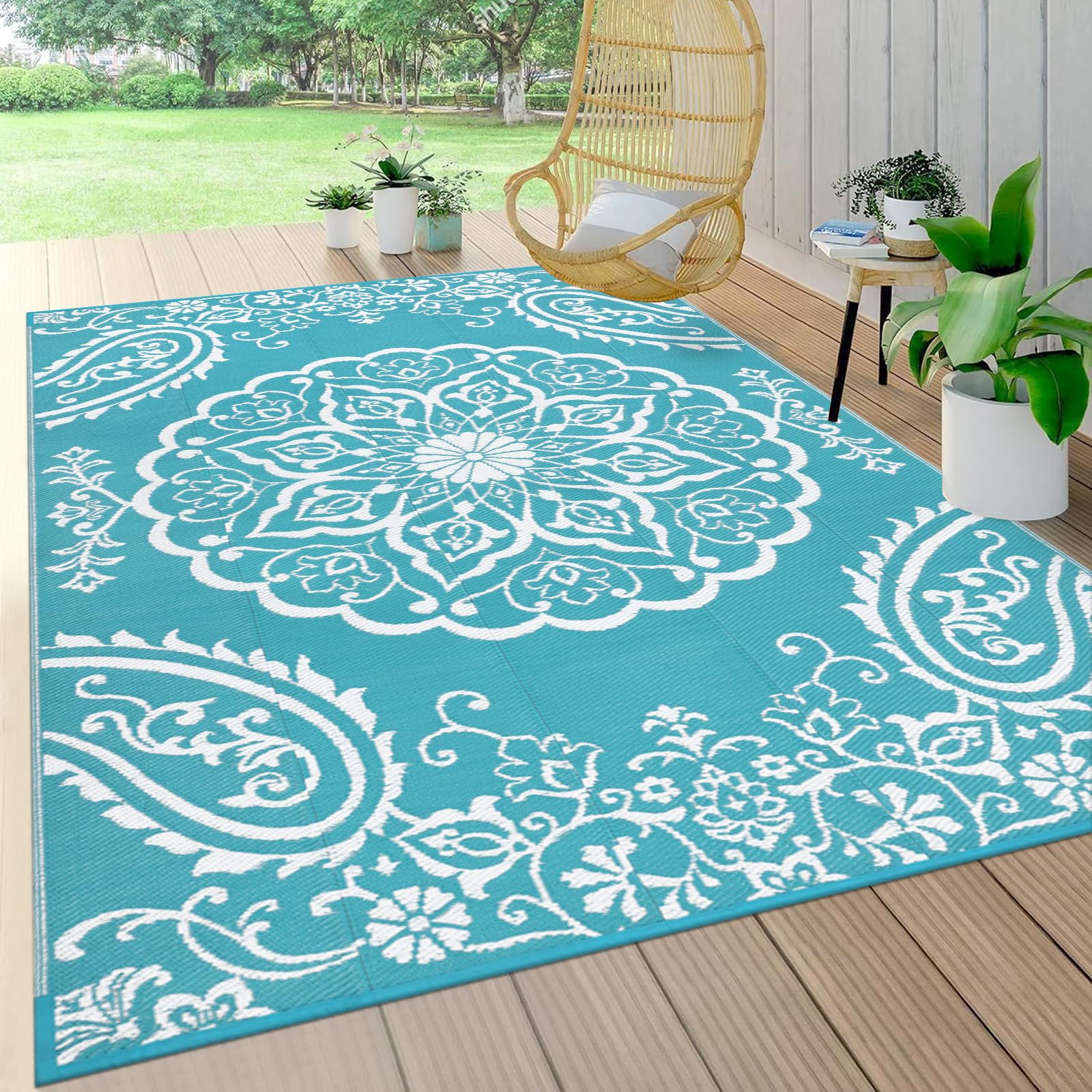 Pauwer Tappeto impermeabile per esterni, 1,5 x 20 m, reversibile, in plastica, per esterni, patio, campeggio, camper, picnic, cortile, terrazza, balcone, portico