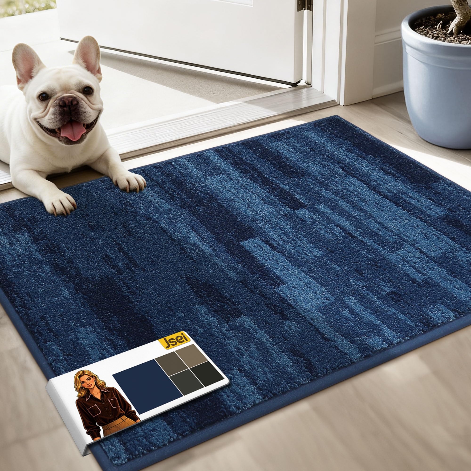 JSEI Dirt Trapper Door Mat 50 * 80 cm, Non-Slip Doormats Washable Entryway Rug, Welcome Floor Mat Absorbent Low Profile Dog Door Mats for Front Back Door, Muddy Wet Shoes & Paws, Blue