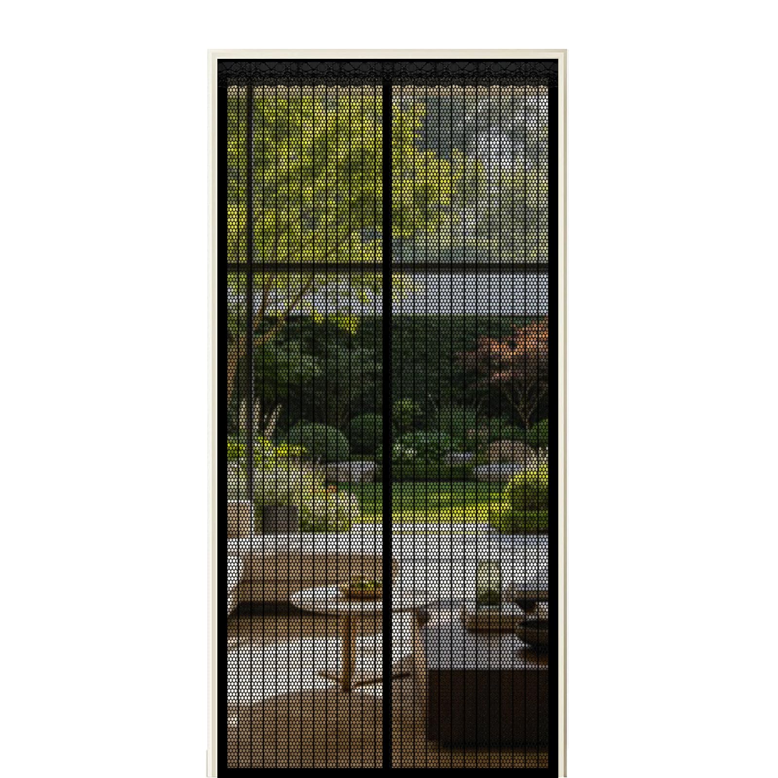 Fly Screen Door 60 x 265 cm Self Sealing Powerful Magnets Flyscreen French Doors with Powerful Magnets & Full Frame Magic Tape Suitable for Patio Doors Balcony Bedroom, Black