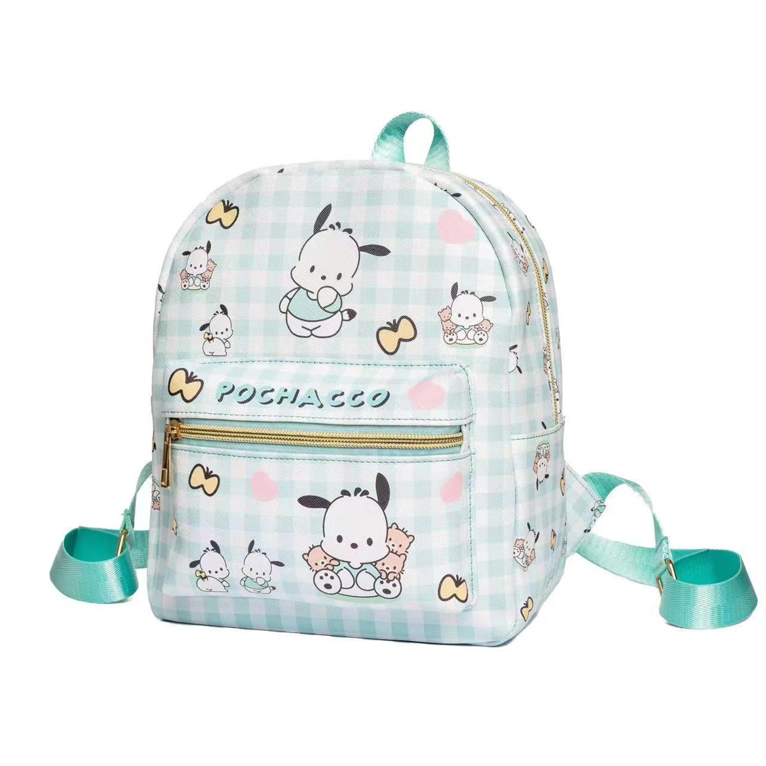 Roffatide Anime Pochacco Backpack Mini Cute Cartoon Daily Travel Bag All Over Printed Checkered Daypack Travel Hiking Backpack Green, LYB14005