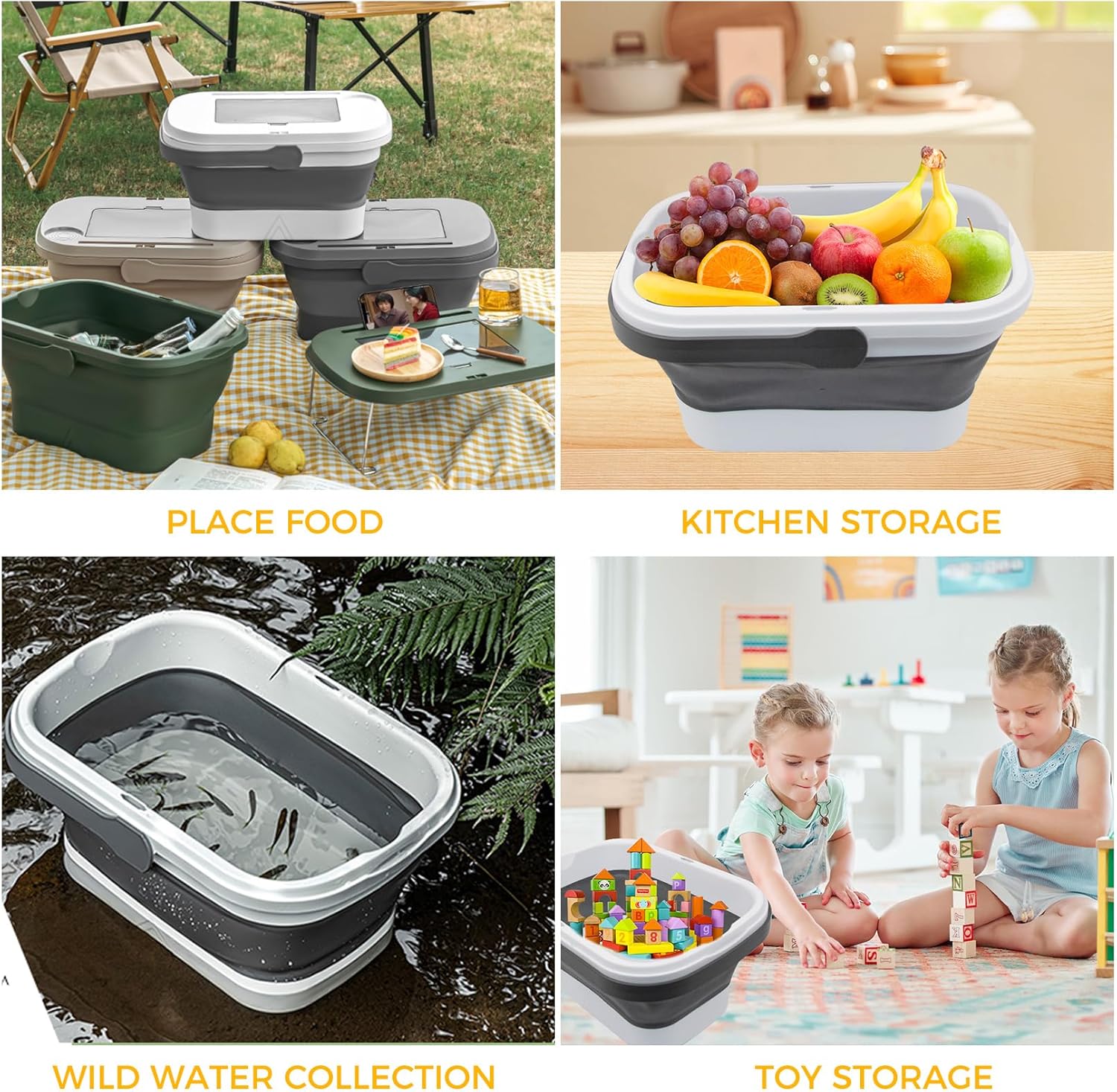 Picnic Basket Foldable Bucket with Lid and Handles, Portable Outdoor Storage Bucket, 18 Liters, Ideal for Camping、Outdoors and Car Trunks (White) - Image 3