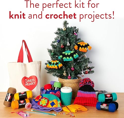 Miniatura 4 de Red Heart Super Saver - Kit de cosedores de hilo 12 bolas, 1 bolsa de mano, 1 aguja de tejer, 1 gancho de ganchillo, 1 cinta medidora, 1 contador de