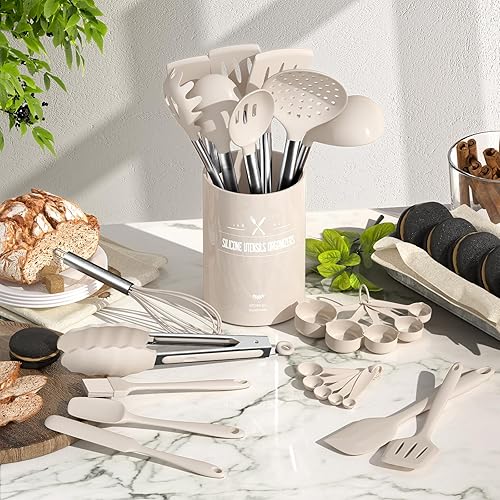 Miniatura 2 de Umite Chef - Juego de utensilios de cocina de silicona grande, resistente al calor con mango de acero inoxidable, espátula, cuchara, utensilio de