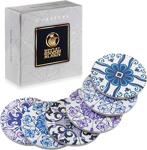 Miniatura 9 de Juego de 6 posavasos rústicos de cerámica absorbente para bebidas, bonitos posavasos de 4 pulgadas con respaldo de corcho para el hogar, oficina,