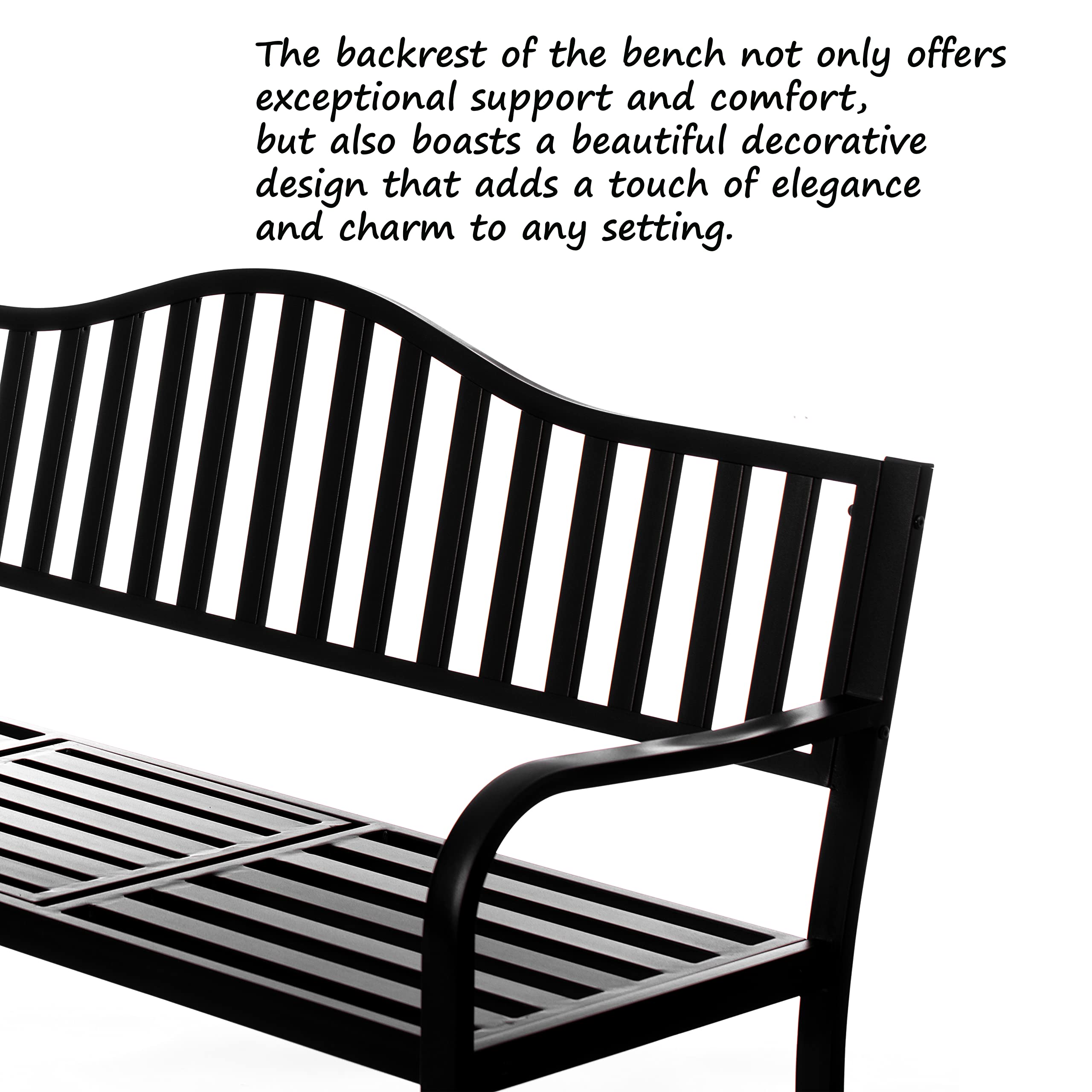 QI003461L Banco de parque de acero con recubrimiento en polvo para exteriores, banco de jardín con mesa central emergente, banco de asiento para decoración de césped para patio, jardín, 8