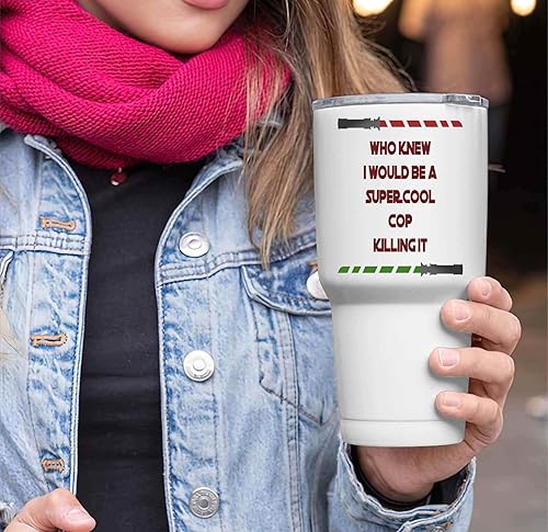 Miniatura 3 de Funny Gift Funny Cop Gift for Police Officers, Gift for Father's Day - Killing It, Memorable Quote on 30 Oz White Stainless Steel Large Tumbler