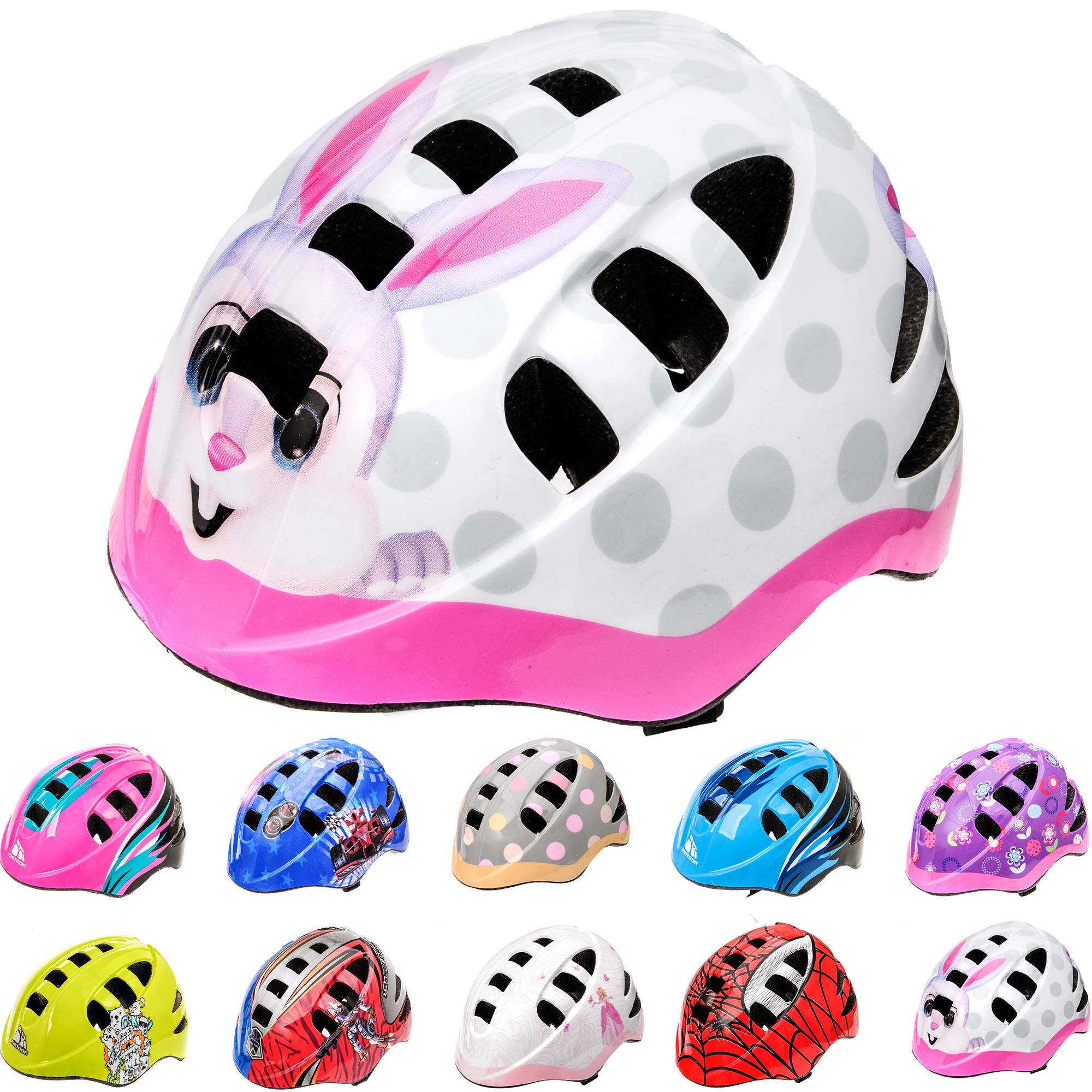Meteor Kids Bike Helmet Bunny S 48-52 cm, Toddler & Child Cycling Helmet, Lightweight Adjustable Scooter & Skate Helmet with Airflow Vents, Washable Padding, Safety Head Protection