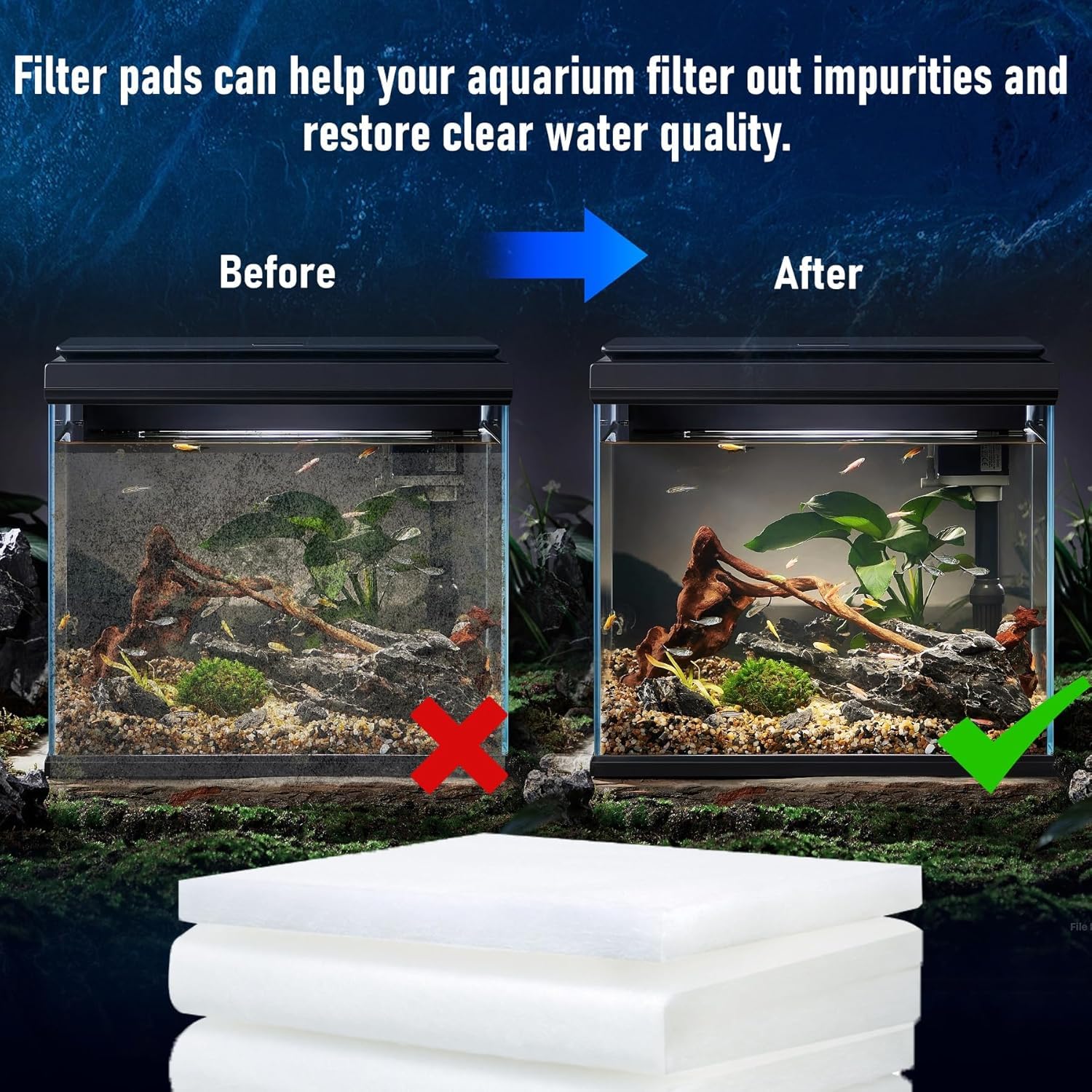 ONELINK MALL Filter Sponge Aquarium Filter Media, Super Filter Effect, Fish Tank Aquarium White Filter Sponge Pad, Fits Most Fish Tanks for Water Cleaning (Pack of 6) 2