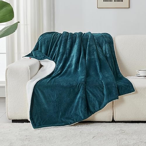 Miniatura 2 de SOCHOW Manta de forro polar Sherpa de punto gofre, súper suave, mullida, cálida, ligera, esponjosa, reversible, para cama, sofá, 60 x 80 pulgadas,