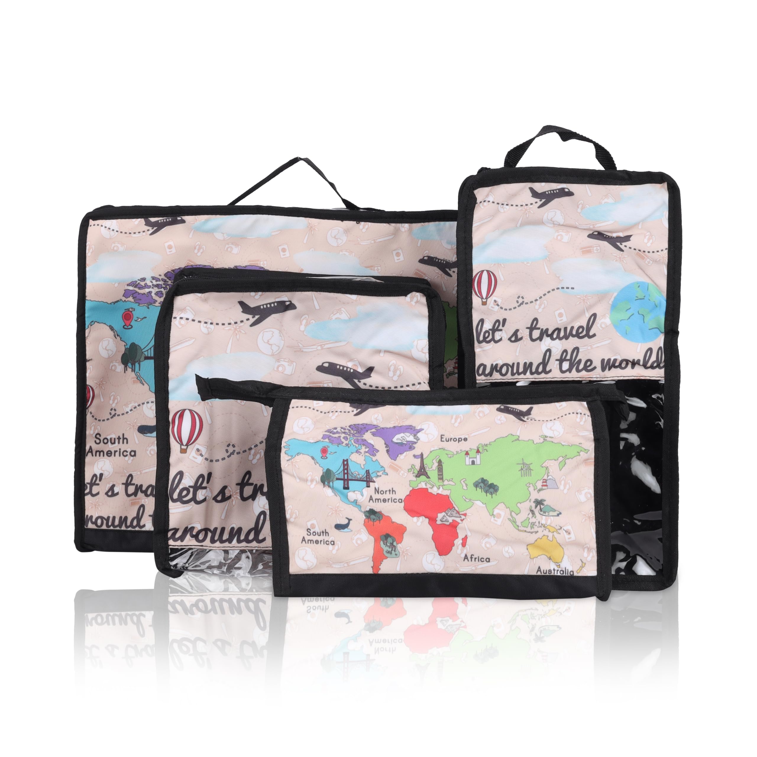 Echo Boomers Wanderlust 4-Piece Travel Organizer Set - Red and Sky Blue Packing Cubes with Global Travel Print-picture-48