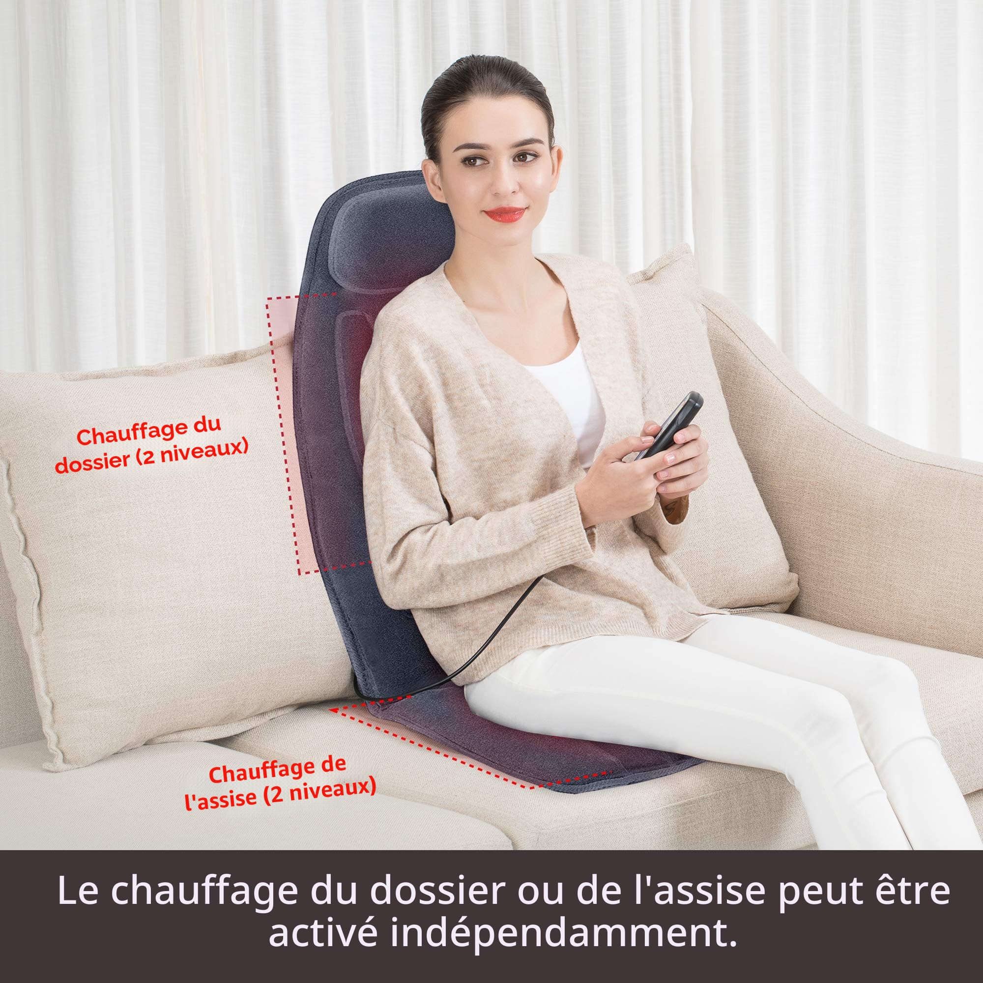Snailax Siège Massant avec Chaleur, 10 Moteurs de Vibration Coussin de Siège de Massage, Coussin de Massage, Masseur de Dos pour la détente à la maison bureau, Cadeaux