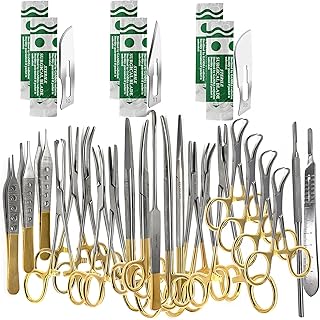 A2Z Gold Premium German 82 Pc Veterinary Instruments Set -Include Kelly Forceps- Mosquito Forceps -Carmalt Forceps -Backhaus Towel Clamp- Mayo Metzenbaum Scissors- All in ONE - Made of Stainless Steel