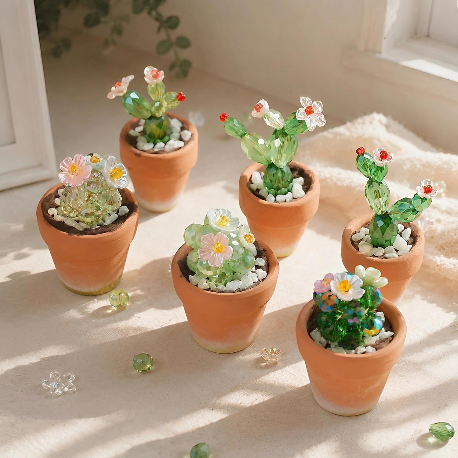 Cactus Beaded Plant Kit, DIY Succulent with 6pcs Mini Pots For Home Decor