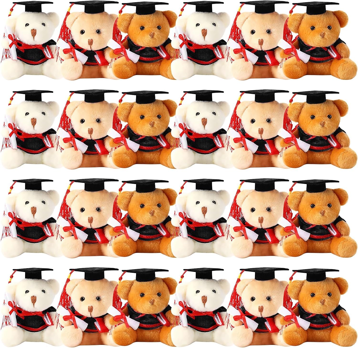 HFZCV 24Pcs Mini Graduation Bear, Graduation Stuffed Animals Bulk Teddy Bear Graduation Gifts with Black Cap for Kindergarten High School College Elementary Party (3 Colors, 9 cm)