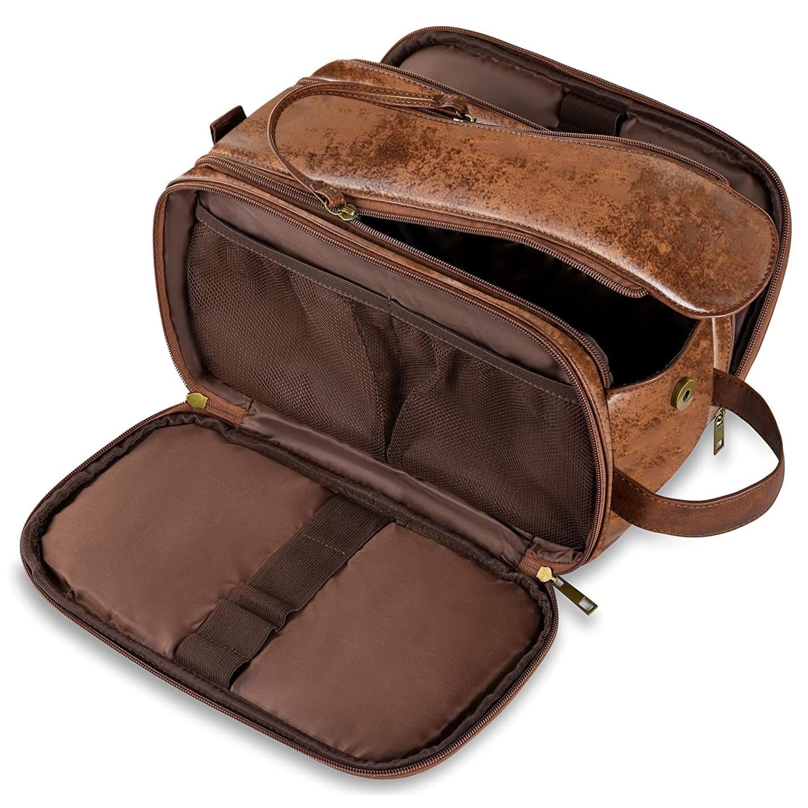HJDMO Vintage PU Leder Herren Kulturbeutel Große Kapazität Reise Kulturbeutel Organizer für Männer Wasserdicht Dopp Kit mit Griff, dunkelbraun, 12 in. x 6.7 in. x 7.1 in., Klassisch