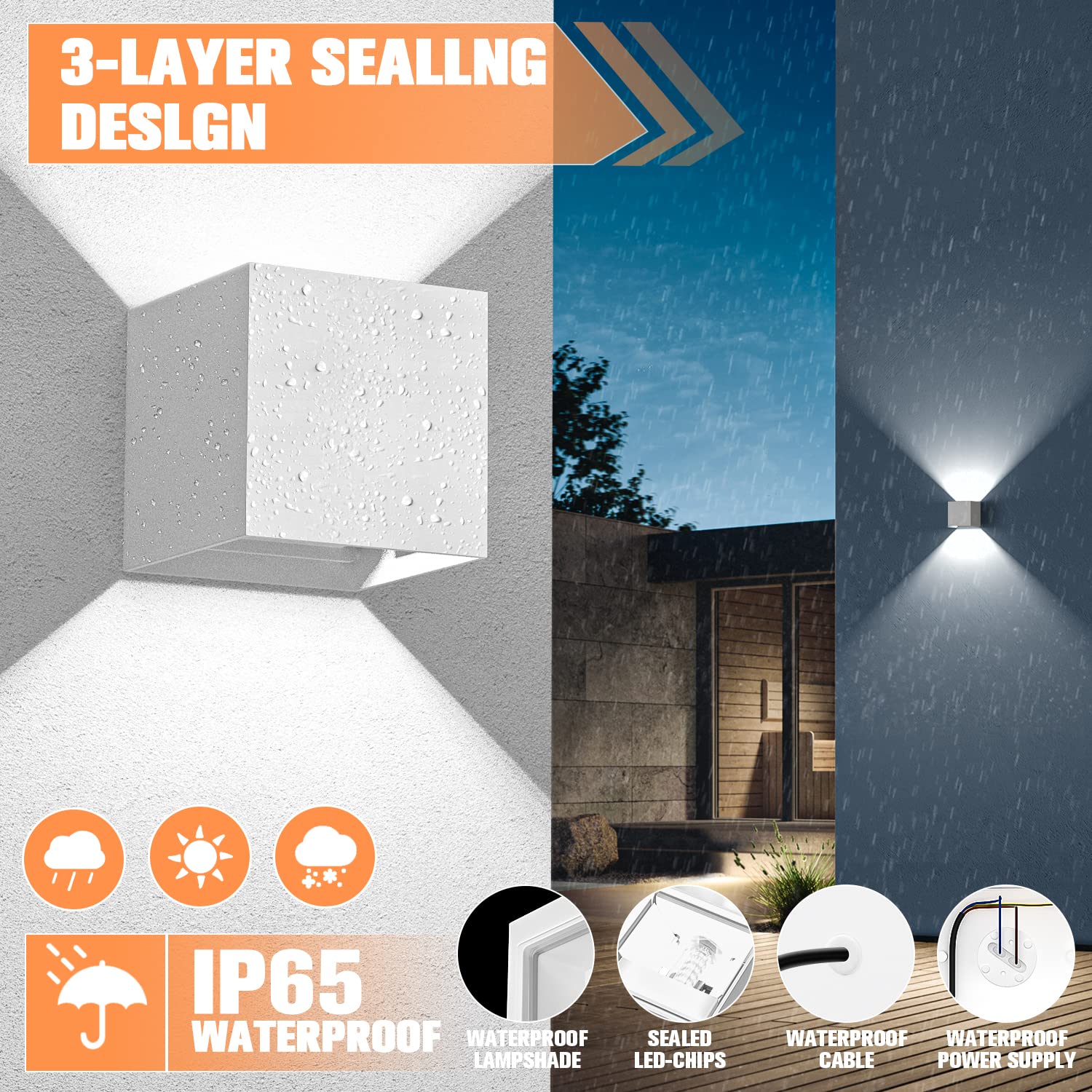 YrgePowk Applique da Parete Con Lampadina G9 LED Sostituibile, 4 Pezzi Esterno IP65 Impermeabile Interno 9W 6000K Bianco Freddo Angolo del Fascio Regolabile (Bianco)