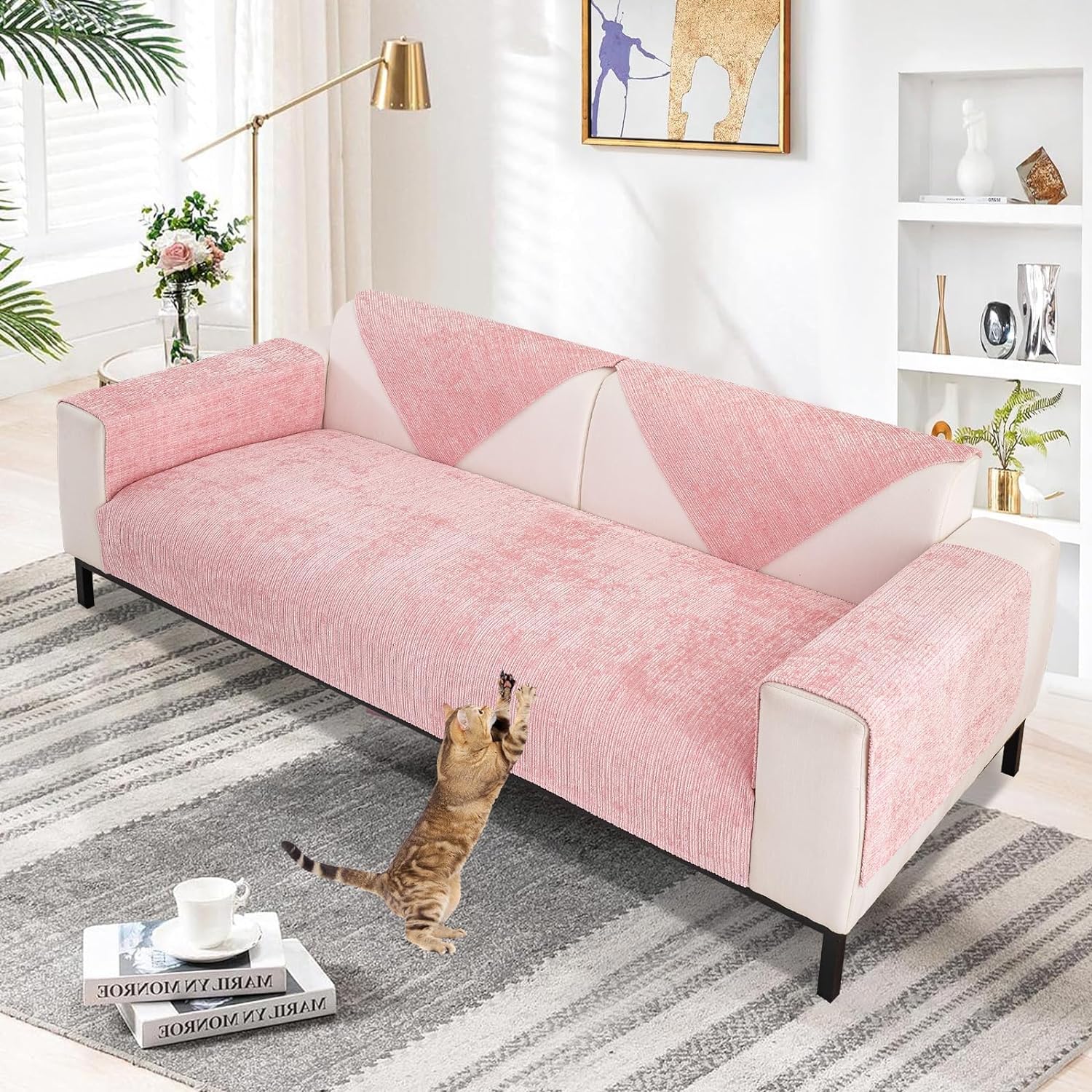 Topchances Sofa Cover 3 Seater,Chenille Sofa Slipcovers,All-Seasons Sofa Wrap with Non-Slip Silicone Particles Apply to All Kinds of Furniture Fabric Sofa Wrap(Cherry Blossom Powder,70x180cm 1 Piece) — image 1