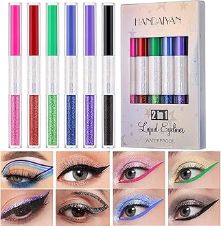 BestLand 2 in 1 Matte Glitter Liquid Eyeliner Set Rainbow Colorful Neon Eyeliner Pencil Pigmented Waterproof Smudgeproof Long Lasting Korean Eye Glitter Christmas Makeup Gift Kit for Women (2 in 1 Set B)