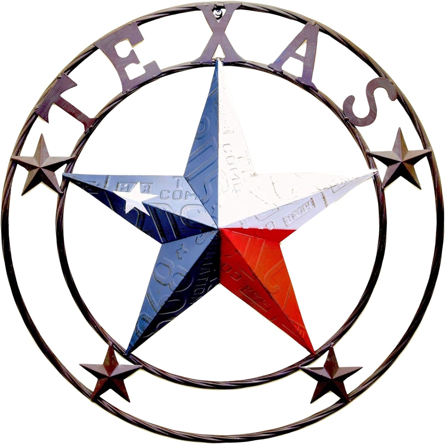 BestGiftEver Metal Star Outdoor 24" Circle with Texas License Plate Style for Wall Hanging Decoration