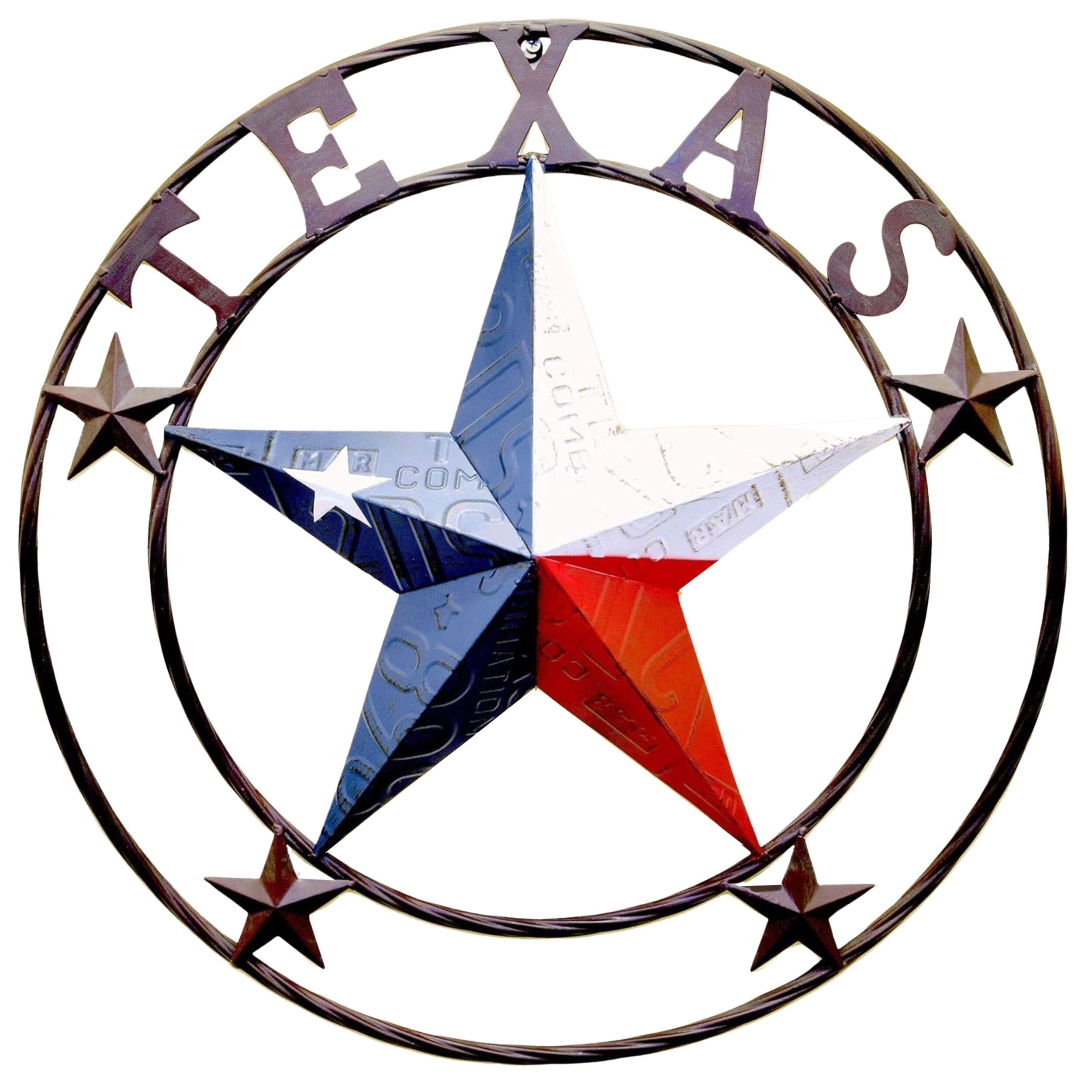 BestGiftEver Metal Star Outdoor 24" Circle with Texas License Plate Style for Wall Hanging Decoration
