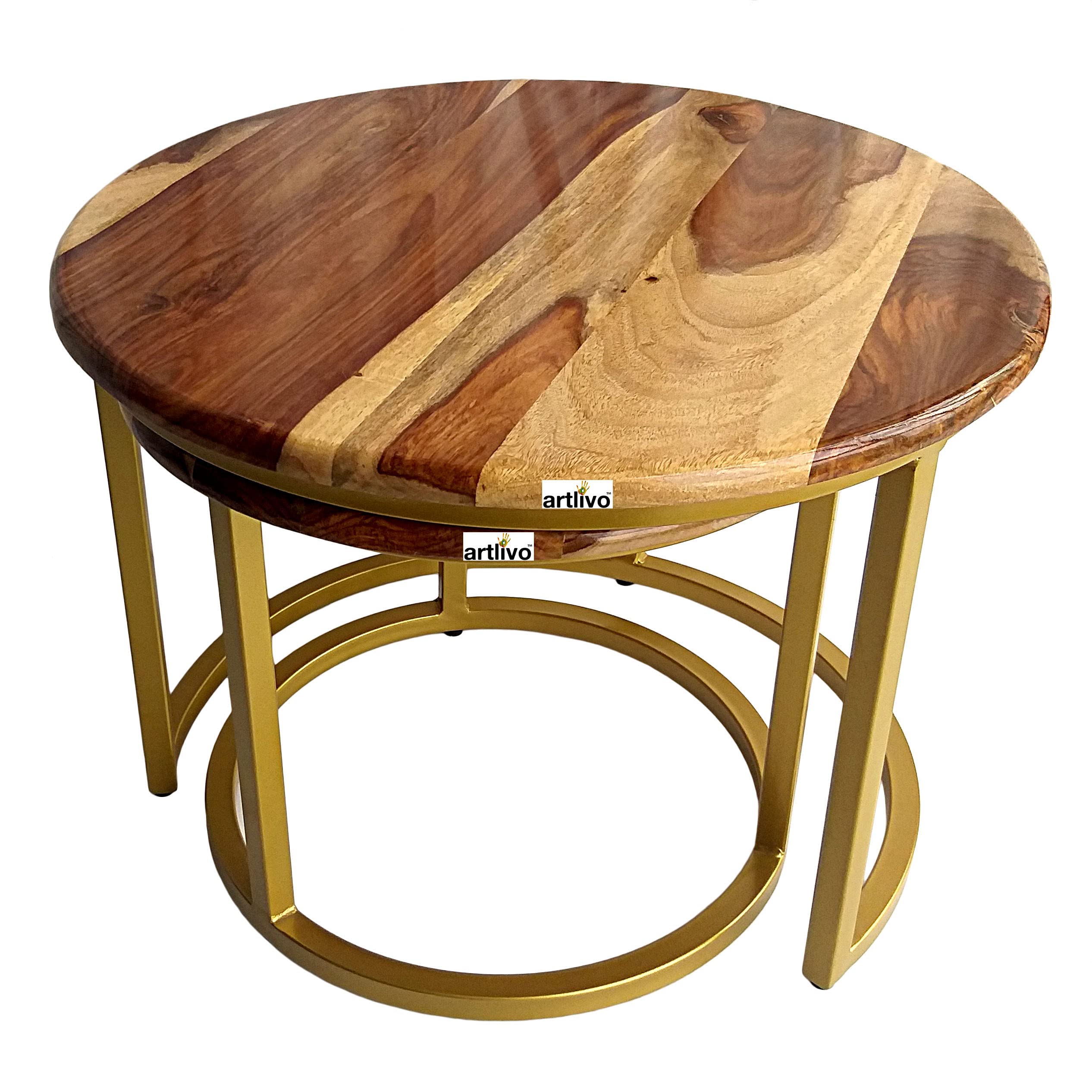Artlivo Solid Sheesham Wood Round Coffee Table - Set of 2 (22/17 inch Dia) for Living|Drawing|Bedroom|Office|Balcony|Gift|Diwali|Wedding 4