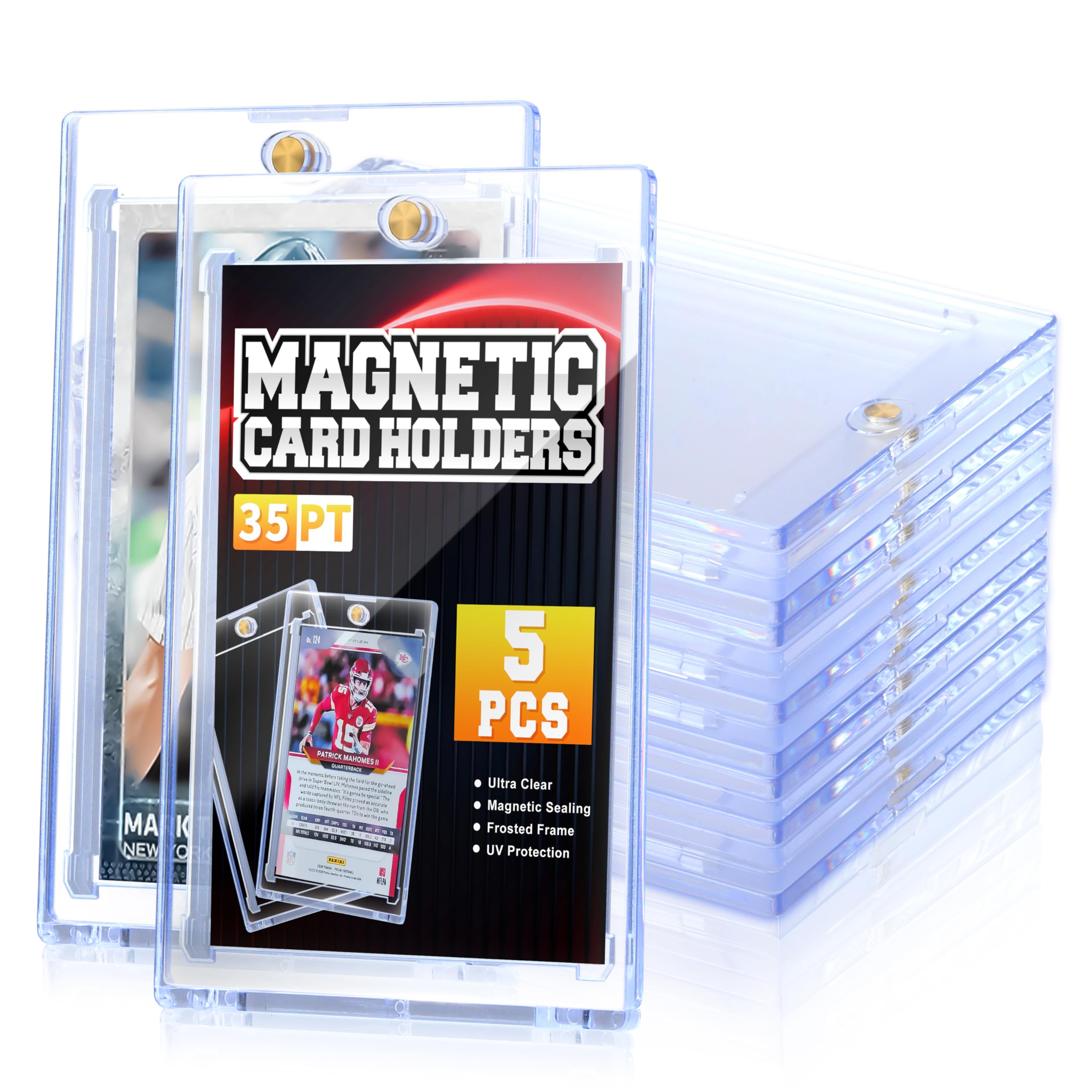 Photo 1 of QTYORD 5 Pack 35PT Magnetic Card Holder for Trading Cards, One-Touch Card Case Holder for Baseball Football Sports MTG TCG Collectable Cards