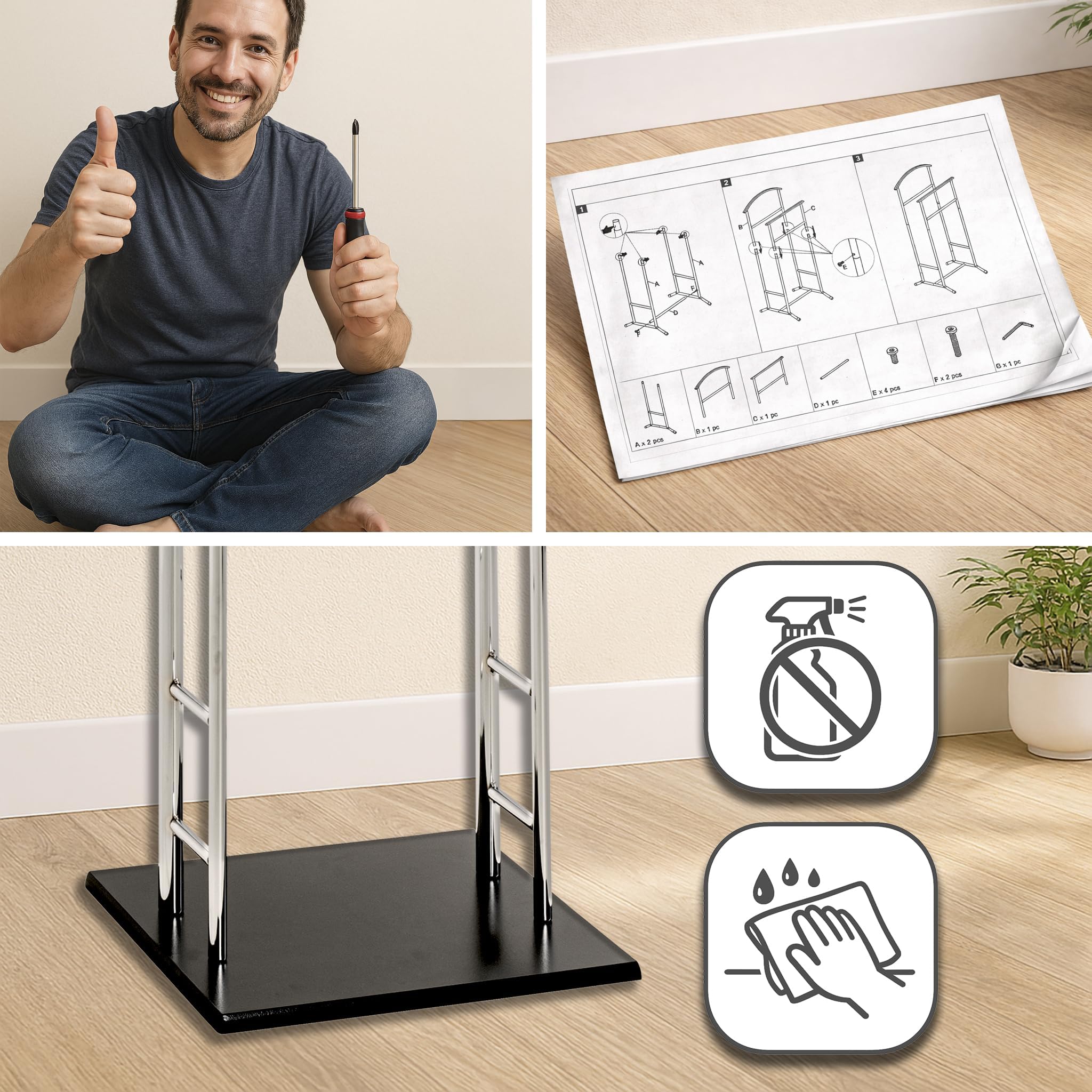 HAKU Servo Muto da uomo Rovere San Remo, nero, MDF, metallo - Dim. L 46 cm x A 109 cm x P 46 cm, Stile Moderno