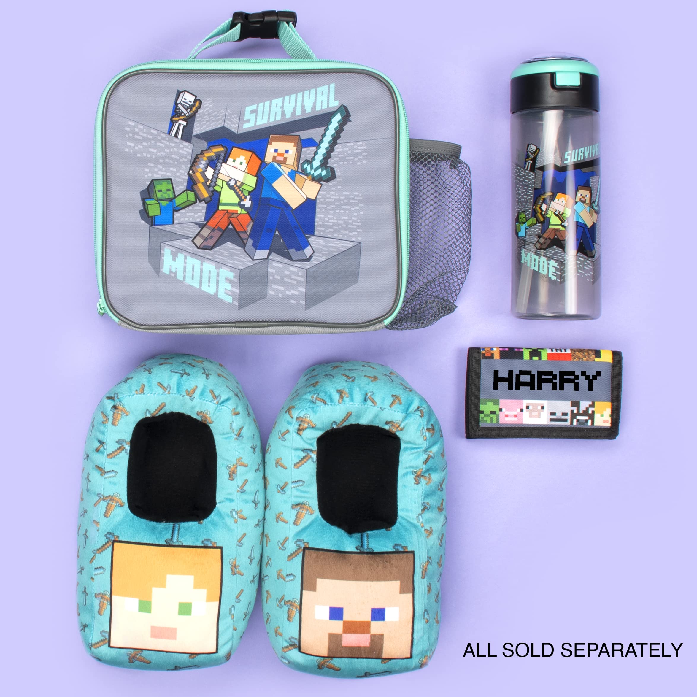 MINECRAFT - Borsa per il pranzo per bambini - Scatola da pranzo a tema videogiochi Steve & Alex - Tasca a rete - Maniglia per il trasporto con clip - Regali Merce ufficiale