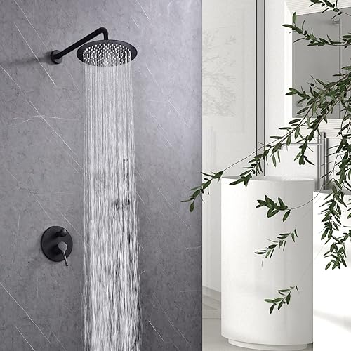 Miniatura 8 de LFGUD Juego de grifo de ducha de lluvia para baño, color negro mate, cabezal cuadrado de 8 pulgadas con kit de cabezal de ducha de mano, válvula de