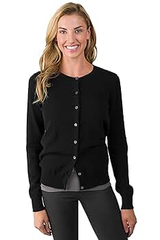 JENNIE LIU Women's 100% Cashmere Button Front Long Sleeve