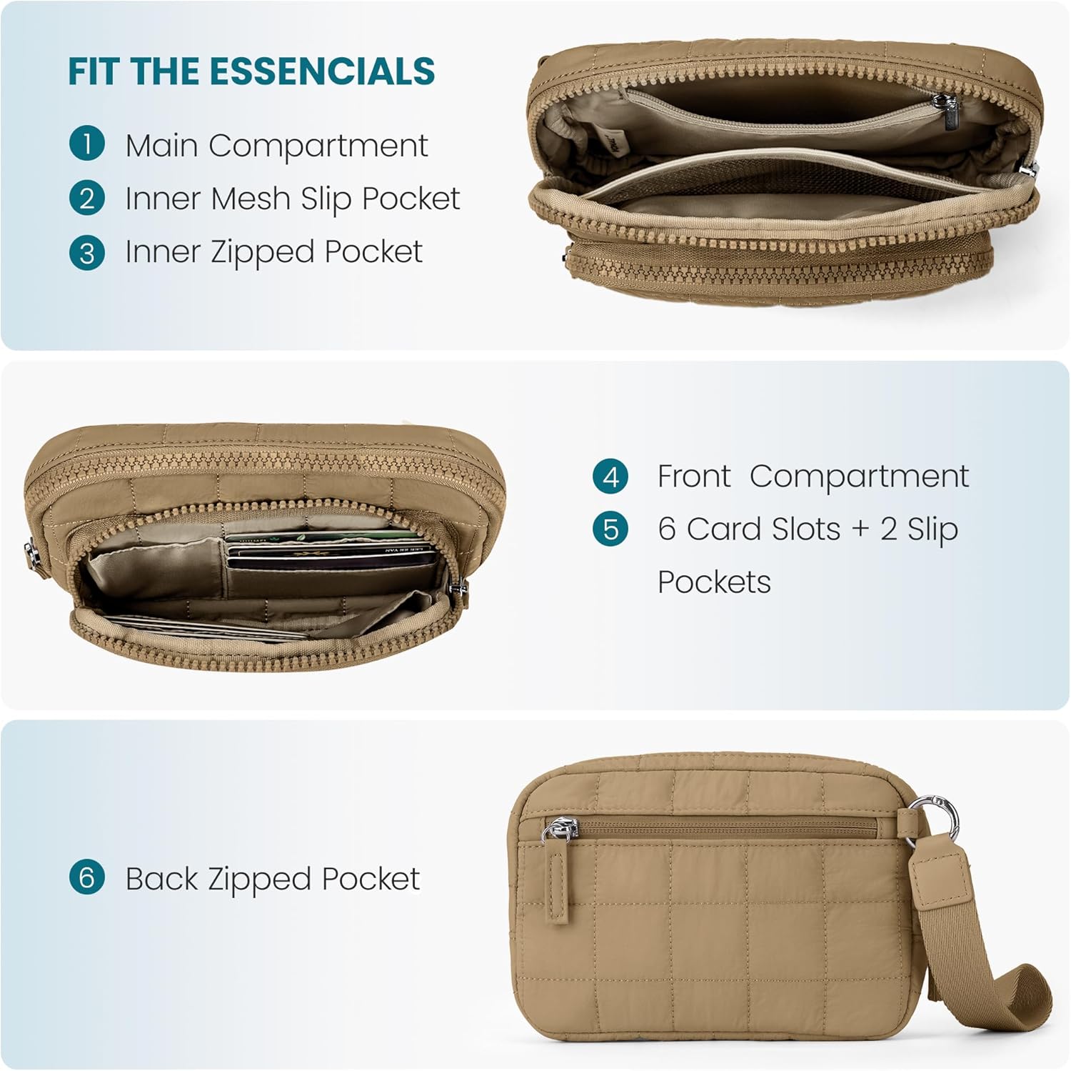 VONAL Wristlet Wallets for Women Nylon Quilted Wallet with 3 Zipper Purse for Travel Credit Card Holder Phone Organizer
