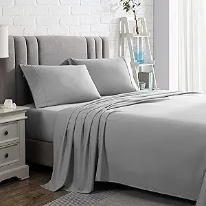 American Home Collection 4 Piece Full Size Bedding Sheets and Pillowcases Set - Ultra Soft Microfiber - Breathable, Wrinkle Free, Easy Care, Durable, Oeko-Tex Certified Sheet Set (Full, Light Grey)