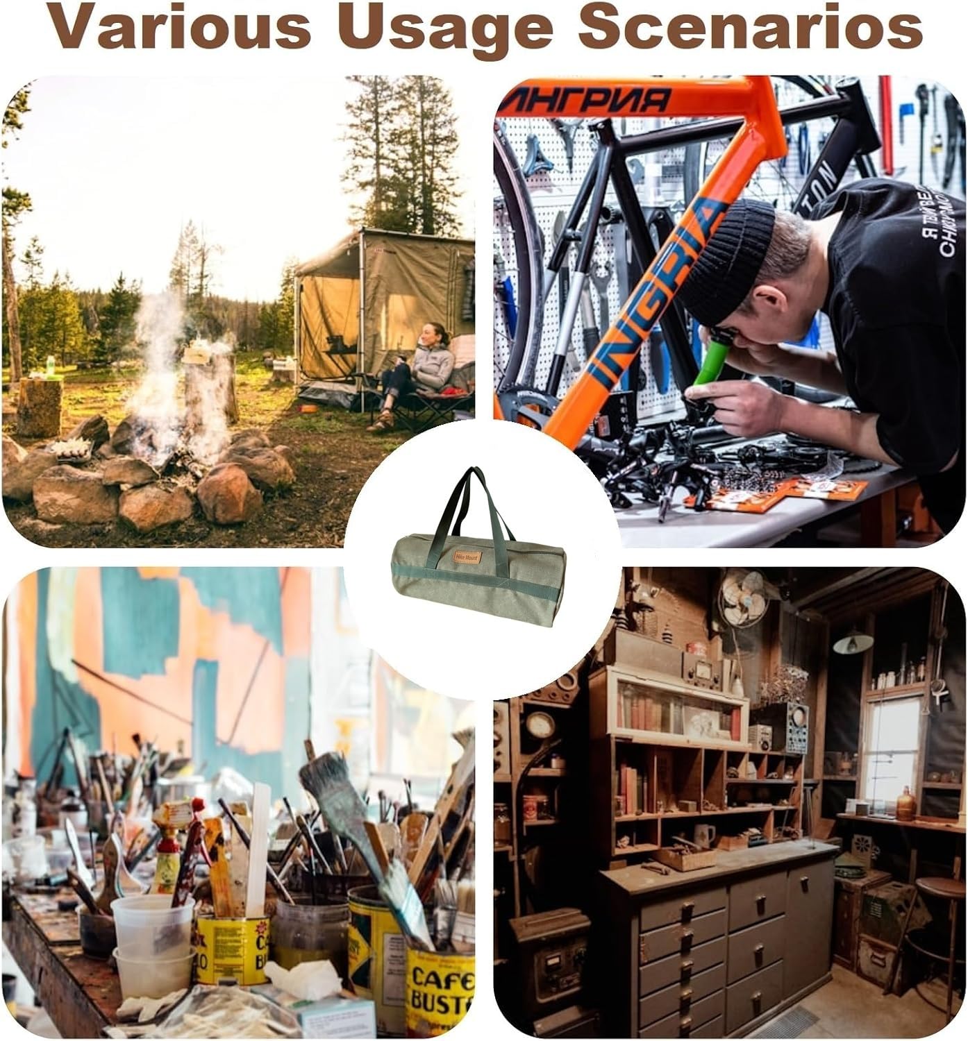 Porta Attrezzi Portatile, Borsa Attrezzi Lavoro Piccola, Borsa Portaoggetti in Tela, Borsa Portautensili Multifunzionale con Cerniera, Custodia per Picchetti e Martelli da Campeggio(Verde)