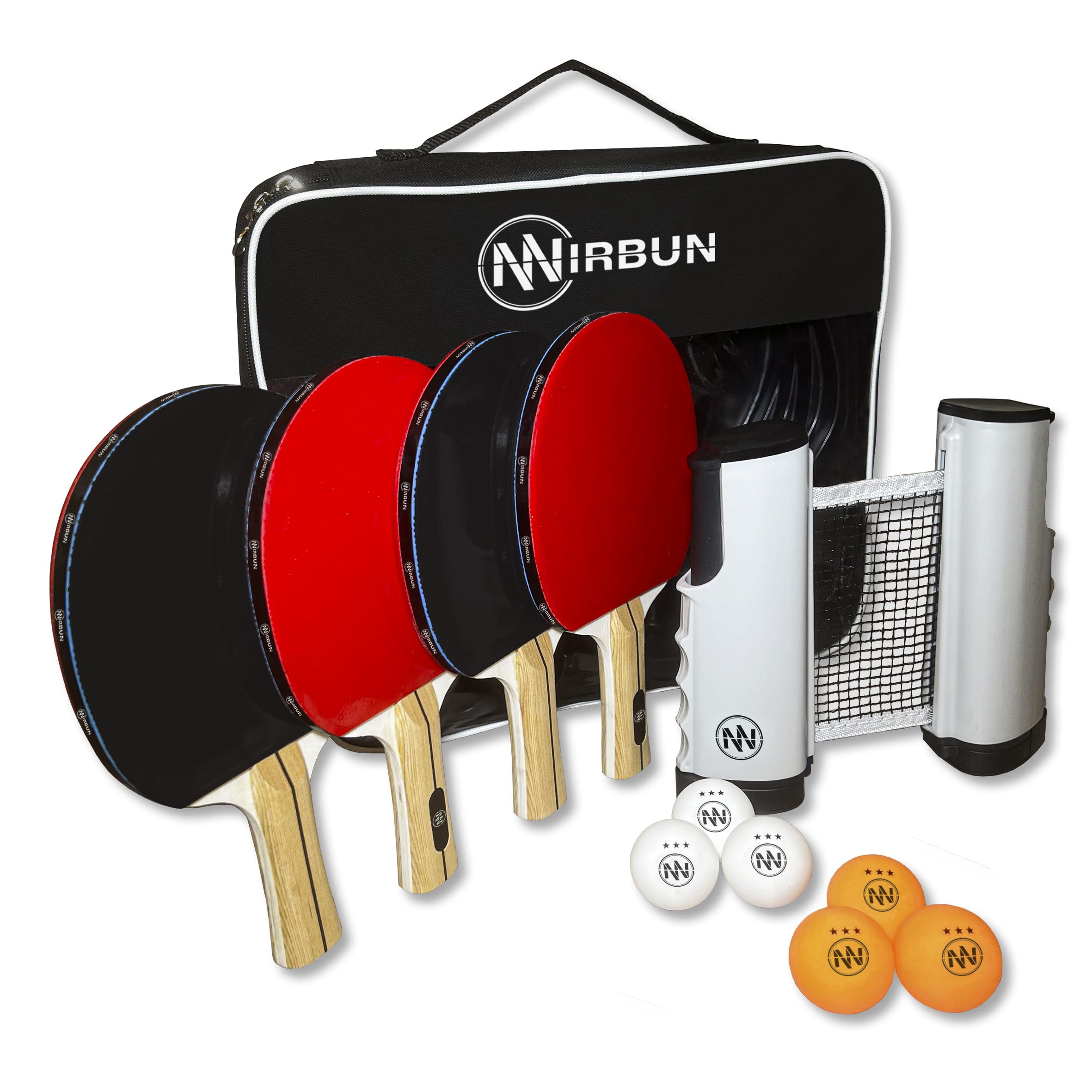 NIRBUN Set Ping Pong Con Red Extensible - Palas Profesionales - Pelotas 3 Estrellas - Red Ajustable Para Mesa - Set Portátil - 2