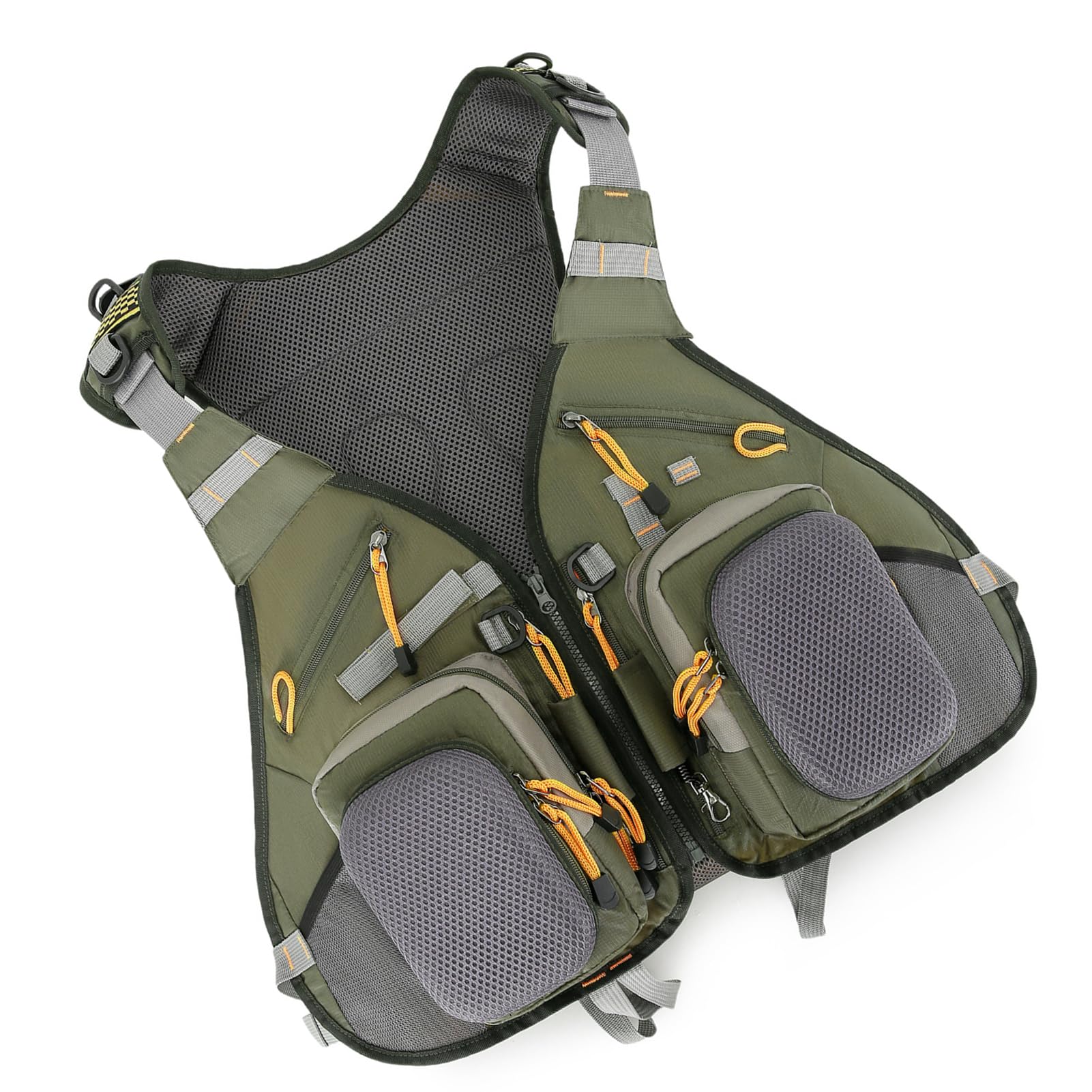 Gilet de pêche 16 Poches, Organisateur de matériel réglable et Durable avec Sac à Dos Extensible, idéal pour la pêche en lac, en ruisseau et en étang, Gilet en Polyester 55 x 52 x