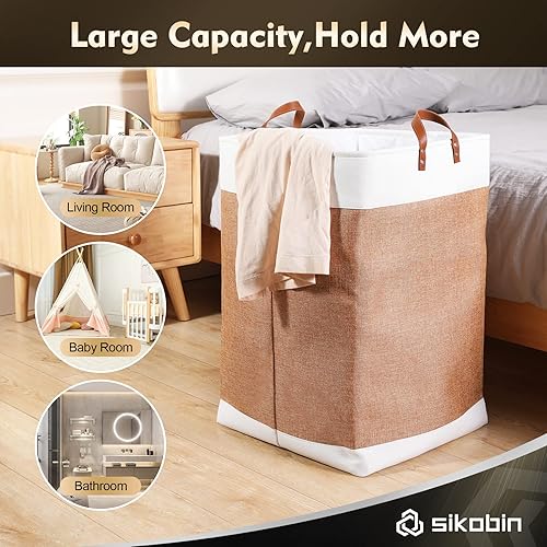 Miniatura 2 de Sikobin Cesta de lavandería con asas de gran capacidad, plegable, resistente, decorativa, para sala de estar, dormitorio, baño, 17 x 15 x 23.6
