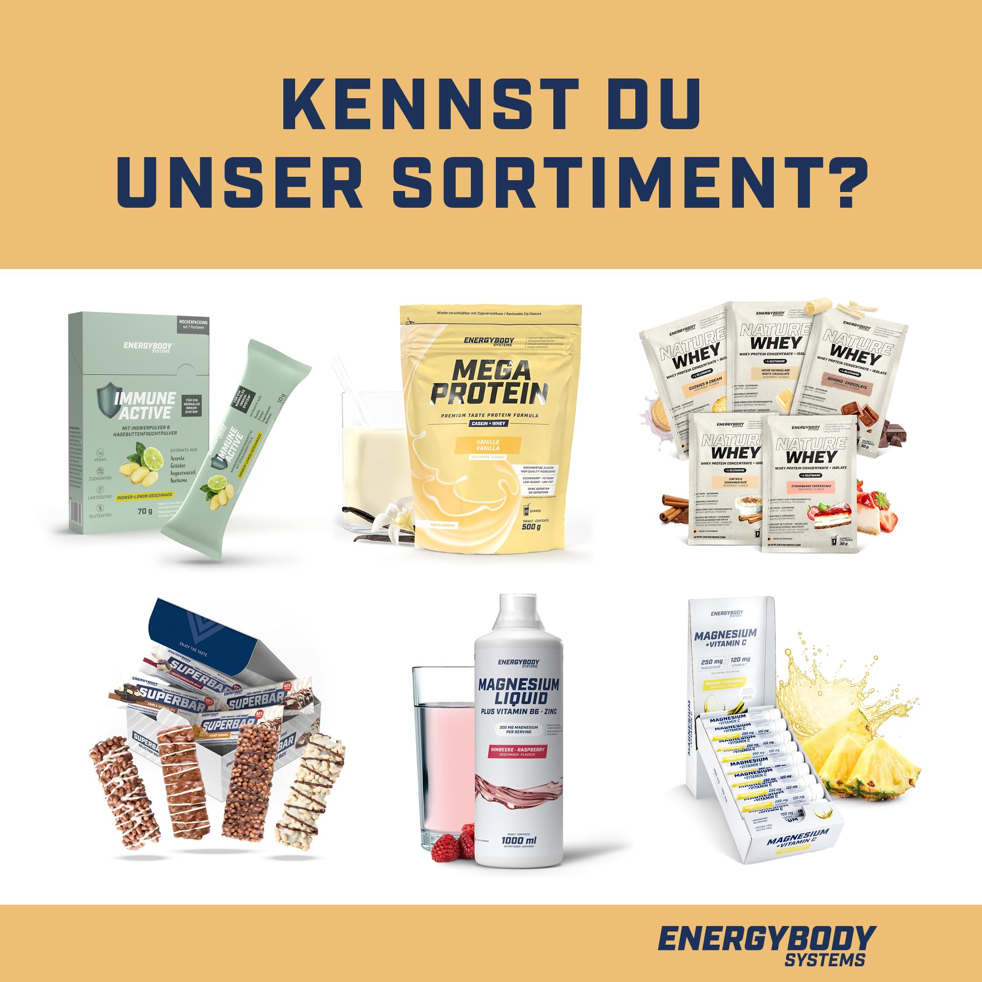 Energybody® Amino Liquid 16.000 - Aminosäuren Komplex Hochdosiert flüssig - 20 Ampullen à 30 ml & 16g Protein mit Arginin & Ornithin, glutenfrei, laktosefrei - Orange