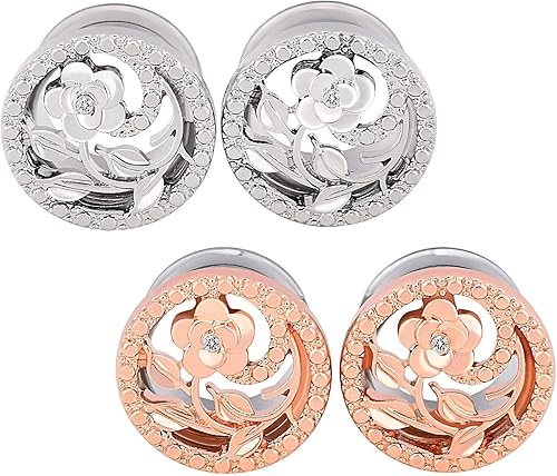Stuppendux Túneles de oreja de carne de acero inoxidable con forma de diamante y rosa kit expansor de dilatador de doble calibre 0.07 oz-58