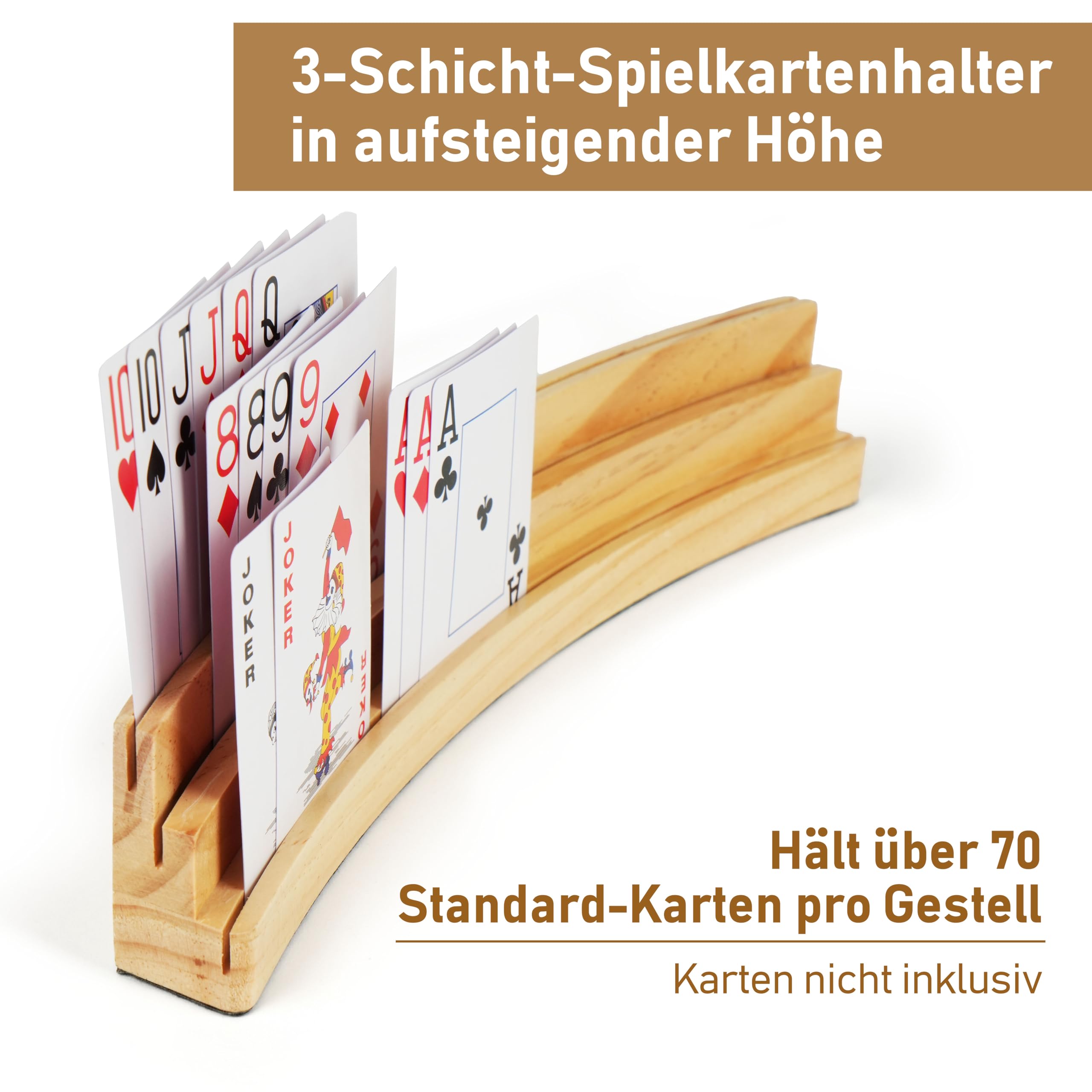 LotFancy Kartenhalter Holz, 2er Set Spielkartenhalter für Spielkarten 3-Stufen, Freisprech Kartenständer für Senioren - 2