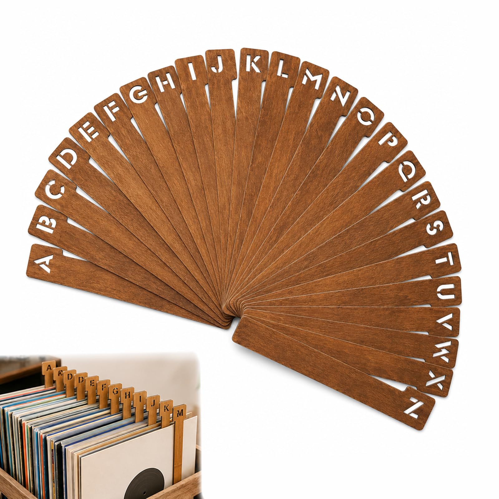 26pcs Record Dividers, Wooden Alphabetical A-Z Tabs