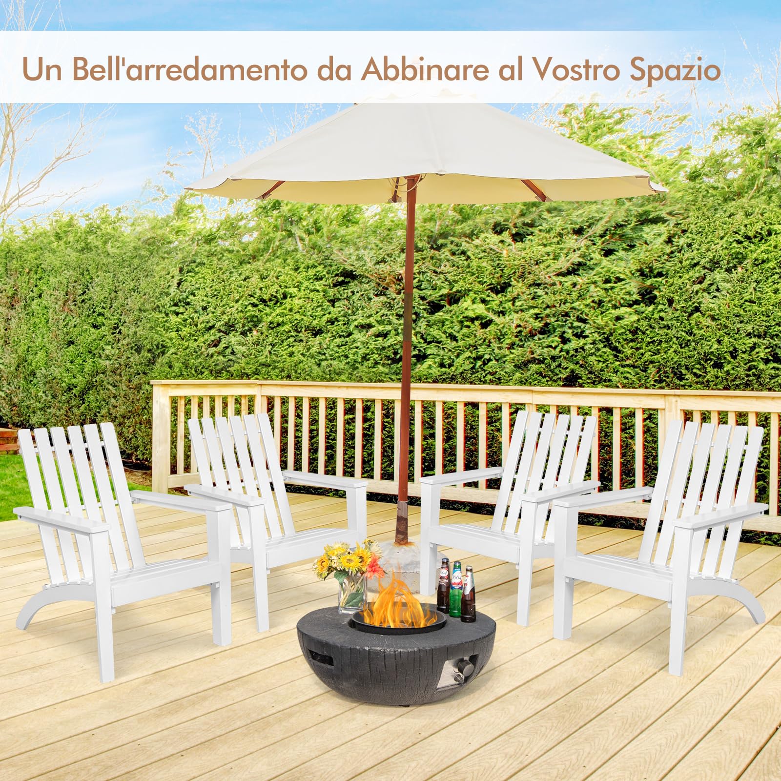 COSTWAY Sedia Adirondack Giardino in Legno, Portata 160 kg (Bianco)