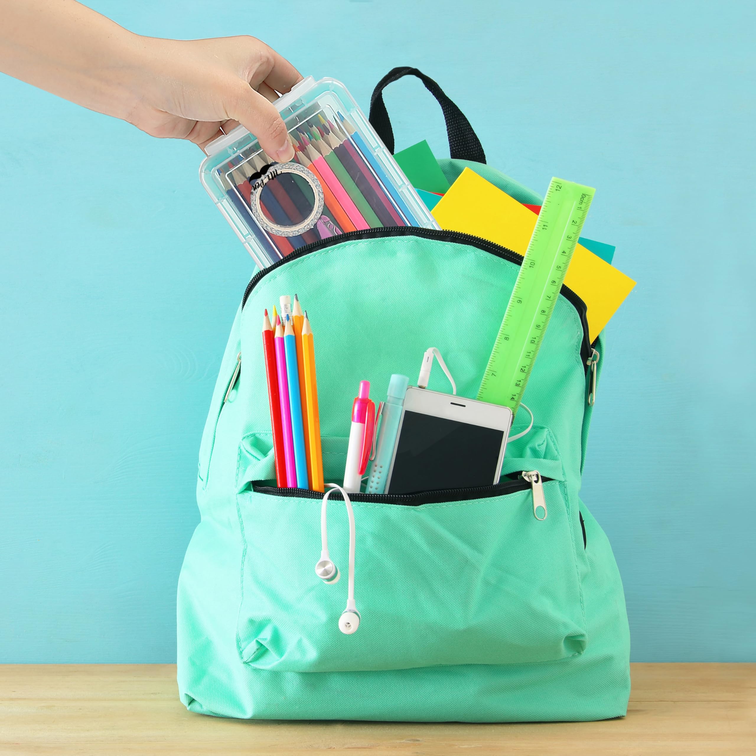 Mr. Pen- Pencil, Crayon Box, Assorted Color, 2 Pack, Clear Plastic Hard Pencil Case, School Supply Box