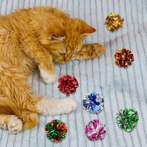 Miniatura 8 de Silkfly Pelotas arrugadas de película de poliéster, 15 unidades, juguetes para gatos, bola interactiva arrugada de 2.36 pulgadas, bolas coloridas,