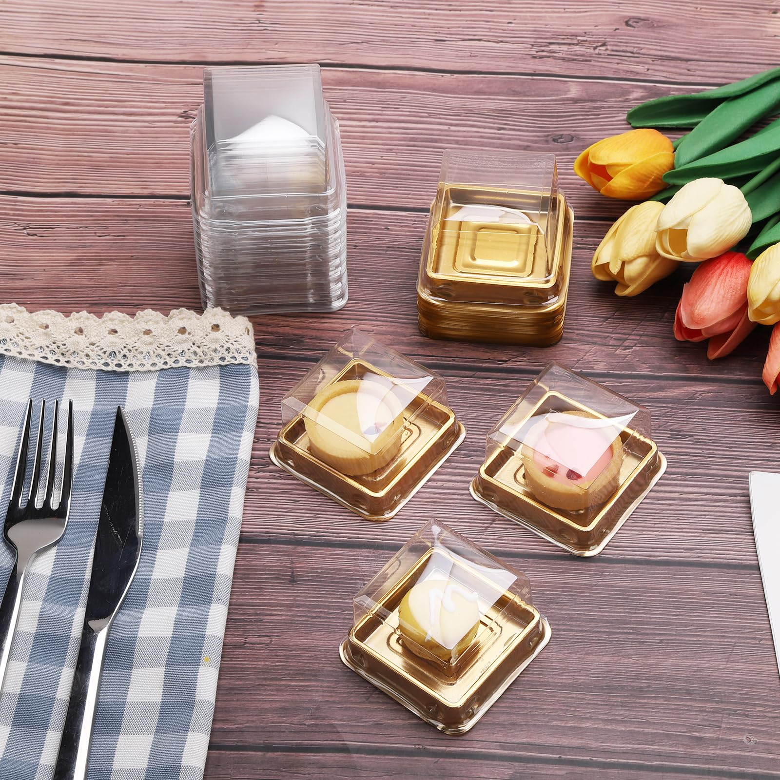 Set Di 50 Mini Contenitori Per Torte In Plastica Trasparente Con Fondo Nero, Per Cupcake, Muffin E Dolci, Uso Alimentare