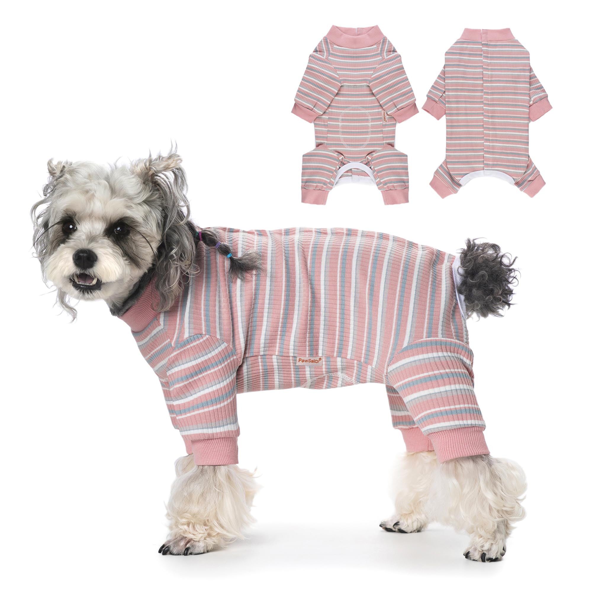 PawSailor Dog Surgery Recovery Suit Long Sleeve Full Body Dog Onesie Puppy Bodysuit Post Surgical Suit Female Male Pet Medical Shirt, Wound Protection Cone Alternative Pet Pajama, Pink-Grey S