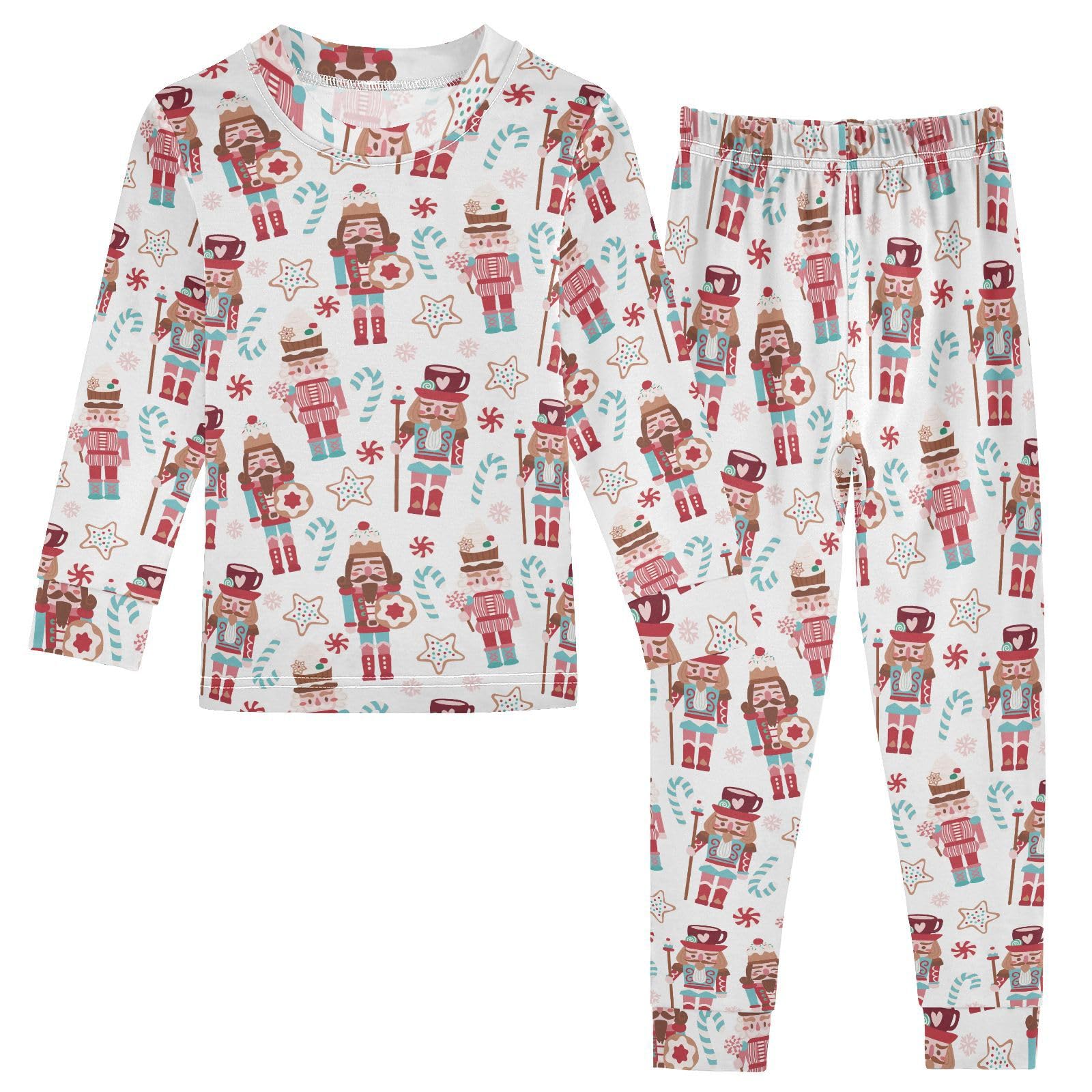 JHKKU Christmas Cute Nutcracker Pajamas Set Cotton 2 Piece Soft Comfy Pjs Long Sleeve Lounge Sleepwear 4T