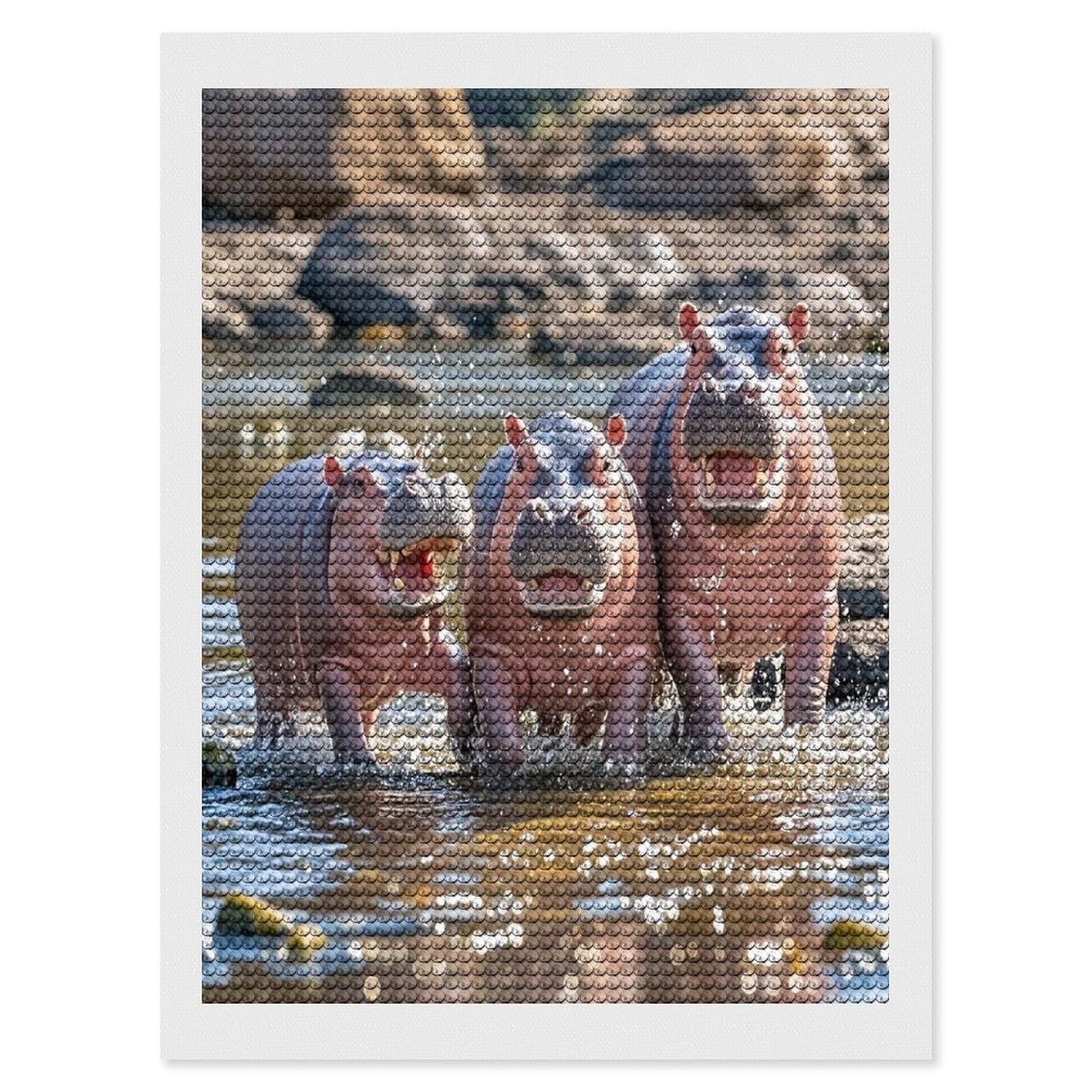 FekiLoot Hippos Diamond Painting Kits for Adults Full Round Drill Diamond Art Kits for Beginners 5D DIY Diamond Dots Paintings Diamonds Pictures Gem Art Home Wall Decor 12"x16"