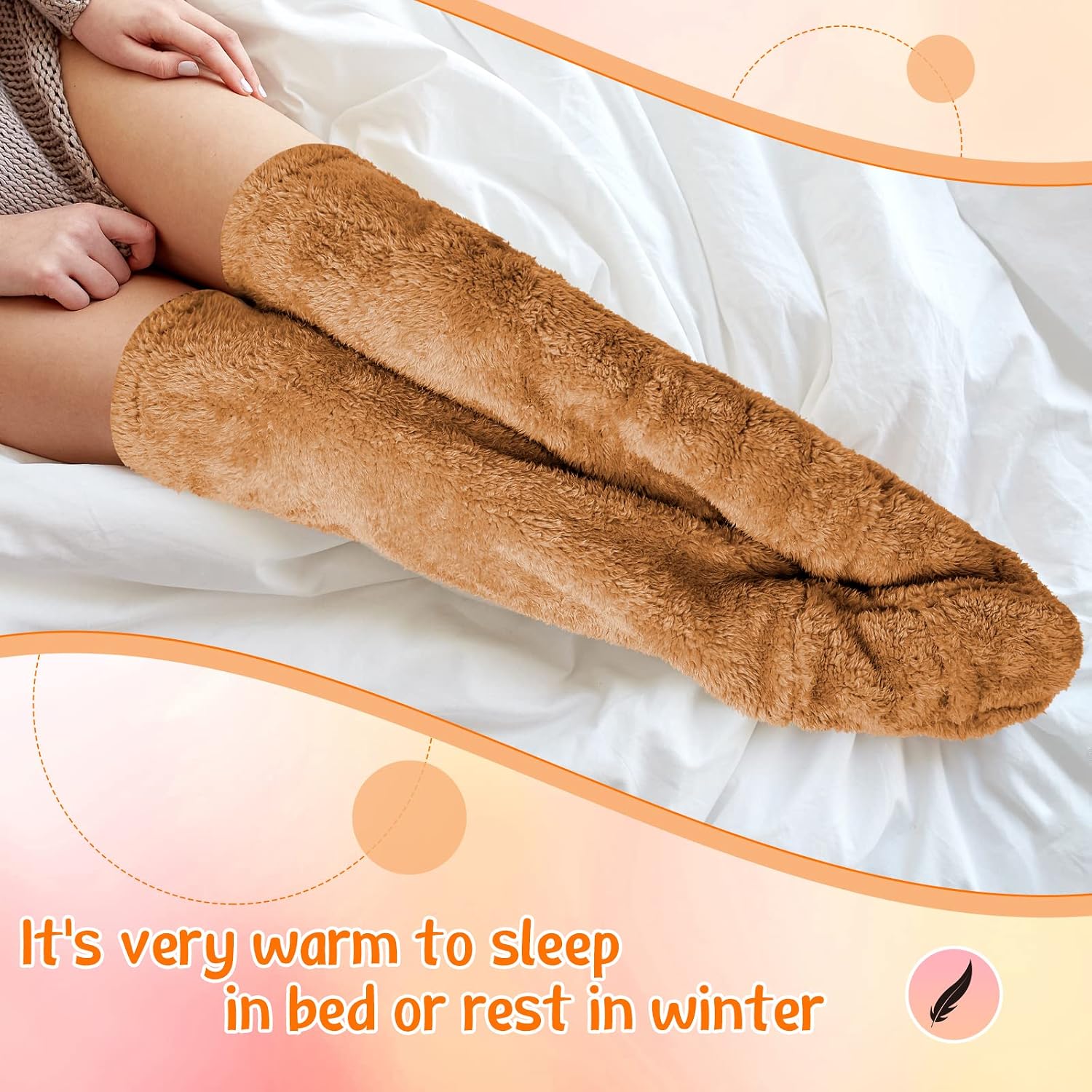 Vicenpal 2 Pairs over Knee Fuzzy Socks Leg Warmers for Women, Thigh High Fuzzy Slipper Home Winter Leg Warmers Sleeping