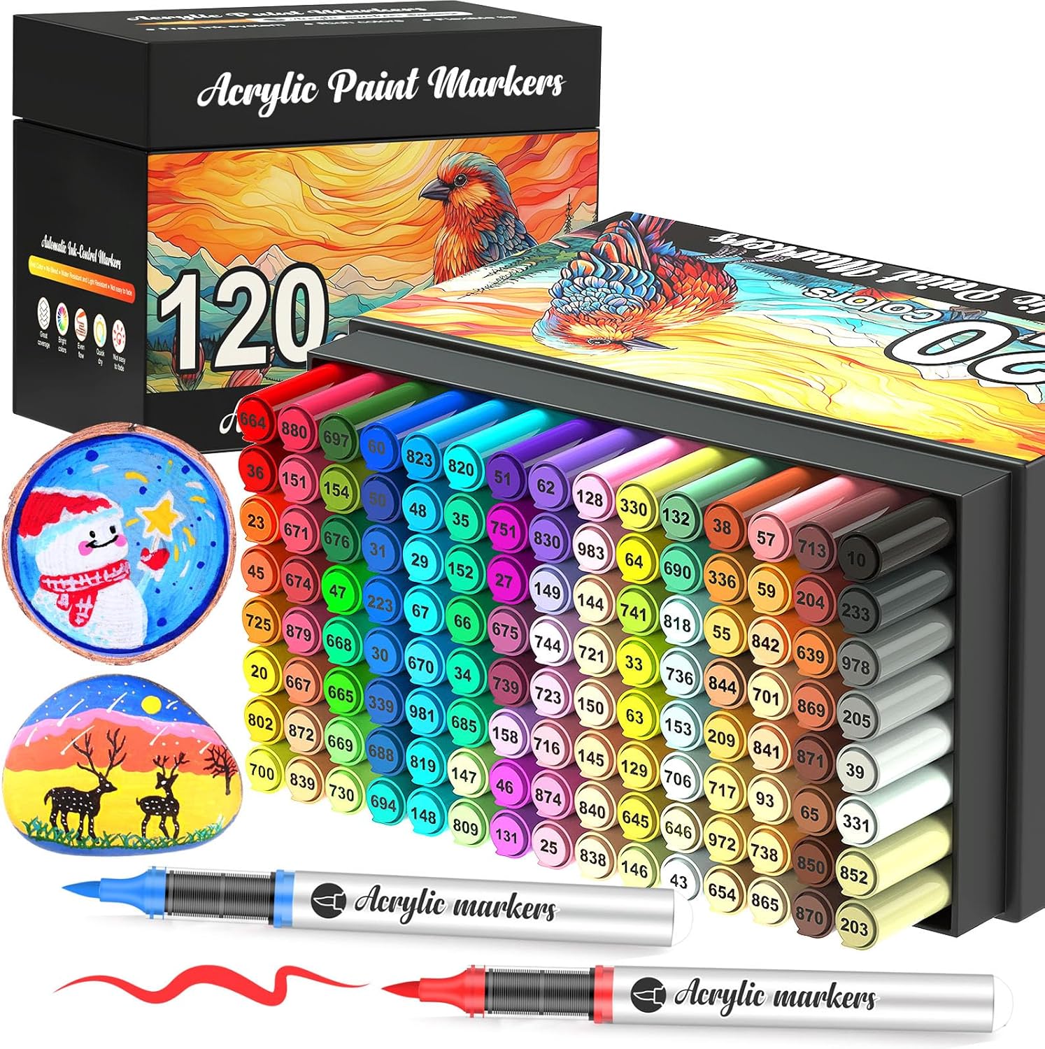 Vozuna 120 Acrylstifte Set für Steine Wasserfest， Acrylmarker für Steine, Glas, Papier, Holz, Ei, Leinwand, Keramik, Stoff, Wasserdicht &amp; schnelltrocknend für Erwachsene Ideal für DIY