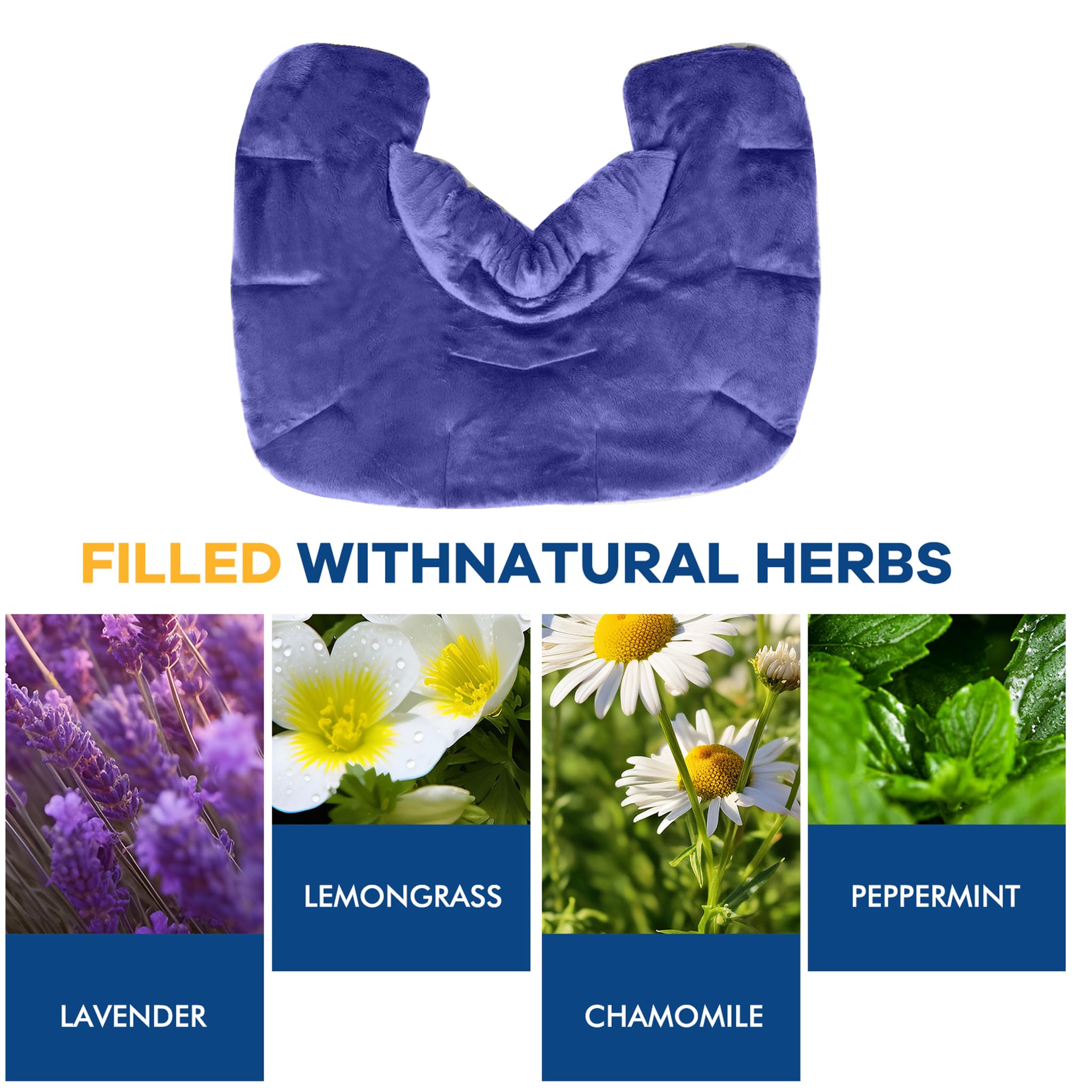 Almohada Térmica de Semillas Naturales para Cuello y Hombros -Almohadilla de Peluche Caliente y frio para microondas, Aromaterapia con Lavanda y Manzanilla-Alivio Rápido de Dolor(Azul)